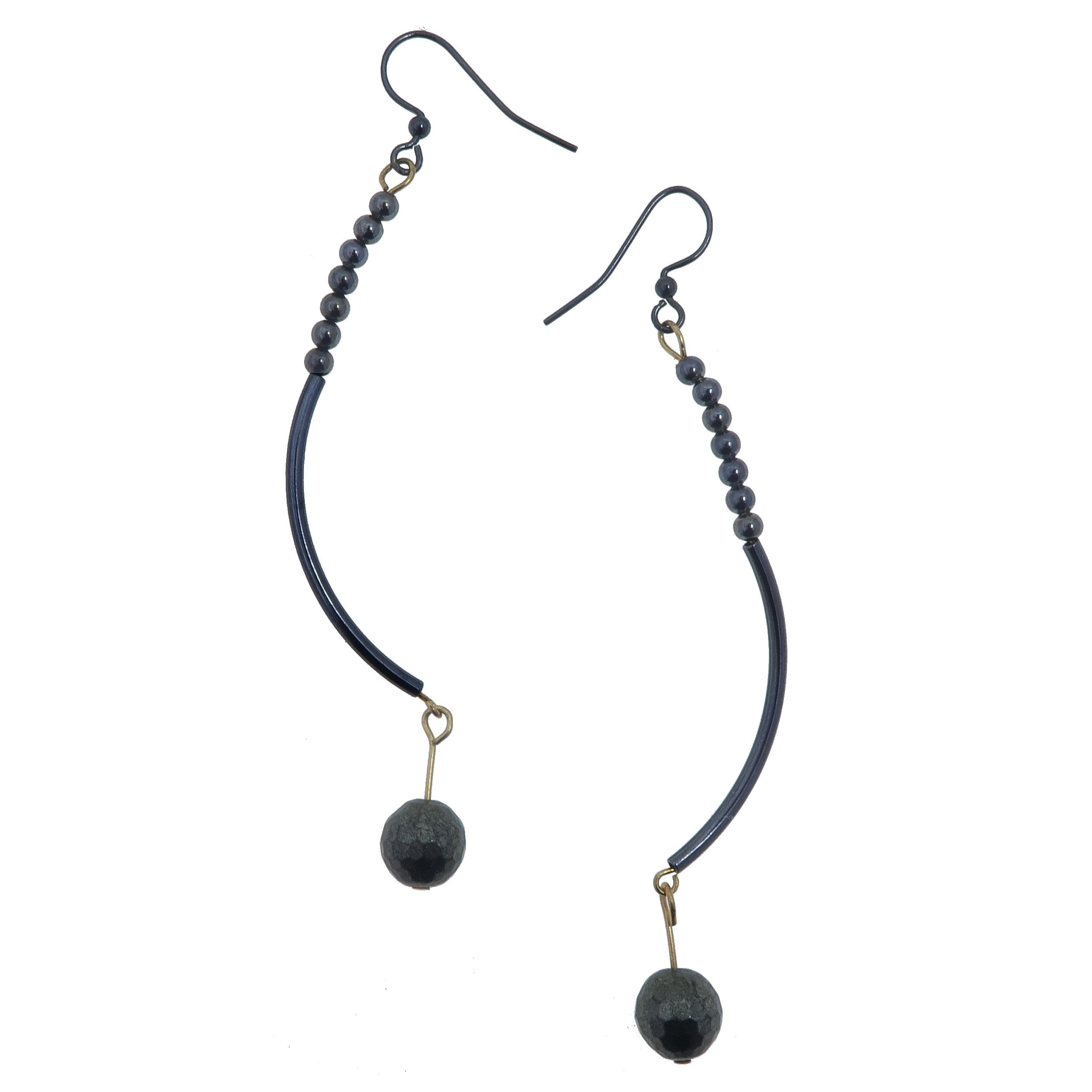 Pyrite Earrings for Women - Spark of Romance Elegant Long Curve Dangle Earrings | Perfect for Date Night, Wedding & Special Occasions