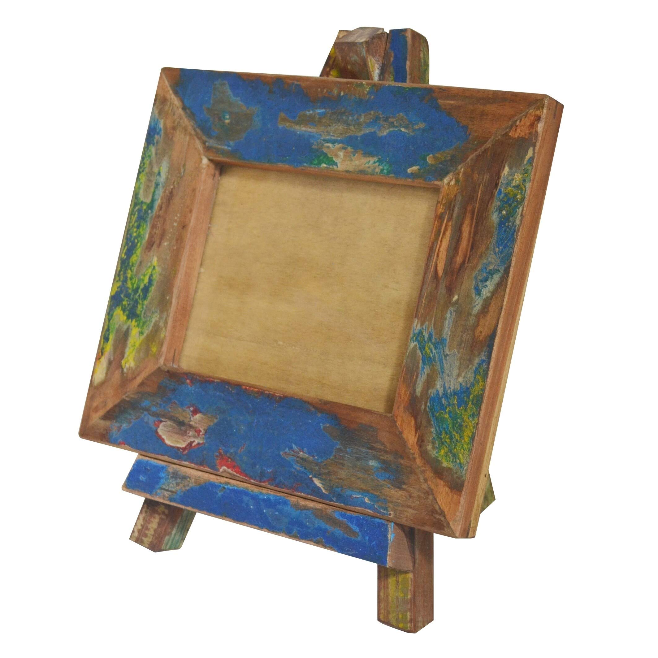 16-Inch Blue & Brown Repurposed Wood Photo Frame with Easel Stand - Rectangle Wall & Tabletop Display for Home Décor, Wedding Photos, and Artwork