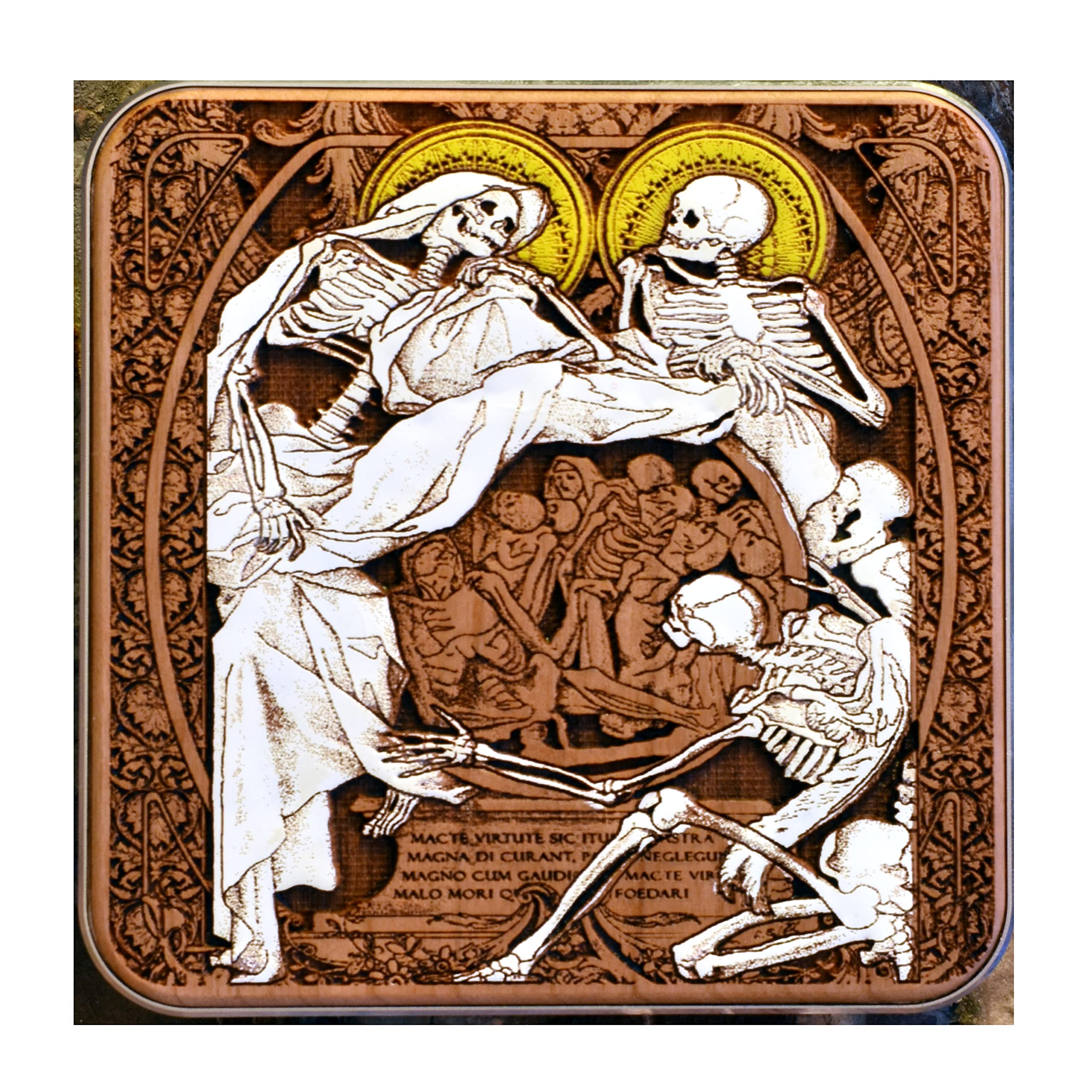 15W Fast Wireless Charger Pad - Hand-Painted Skeleton Art on Cherry Wood with Black Aluminum Base | Qi-Certified Charging Station for iPhone 16, Galaxy S25, S24 | Gothic Souls Dark Art Decor for Home & Office Desk | Perfect Gift for Halloween & Tech Lovers