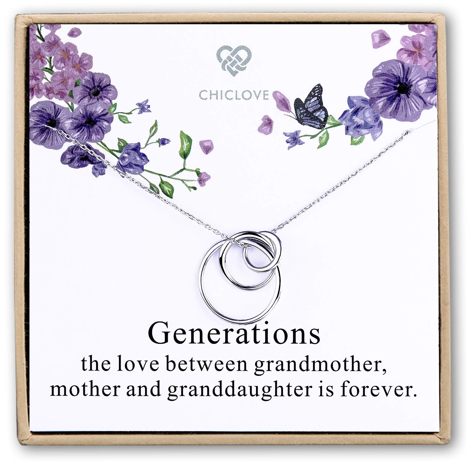 CHICLOVE Sterling Silver 3 Circles Intergenerational Necklace - Grandmother Mother Daughter Jewelry - Family Keepsake Gift for Women - Perfect for Mother's Day, Birthday & Anniversary Celebrations