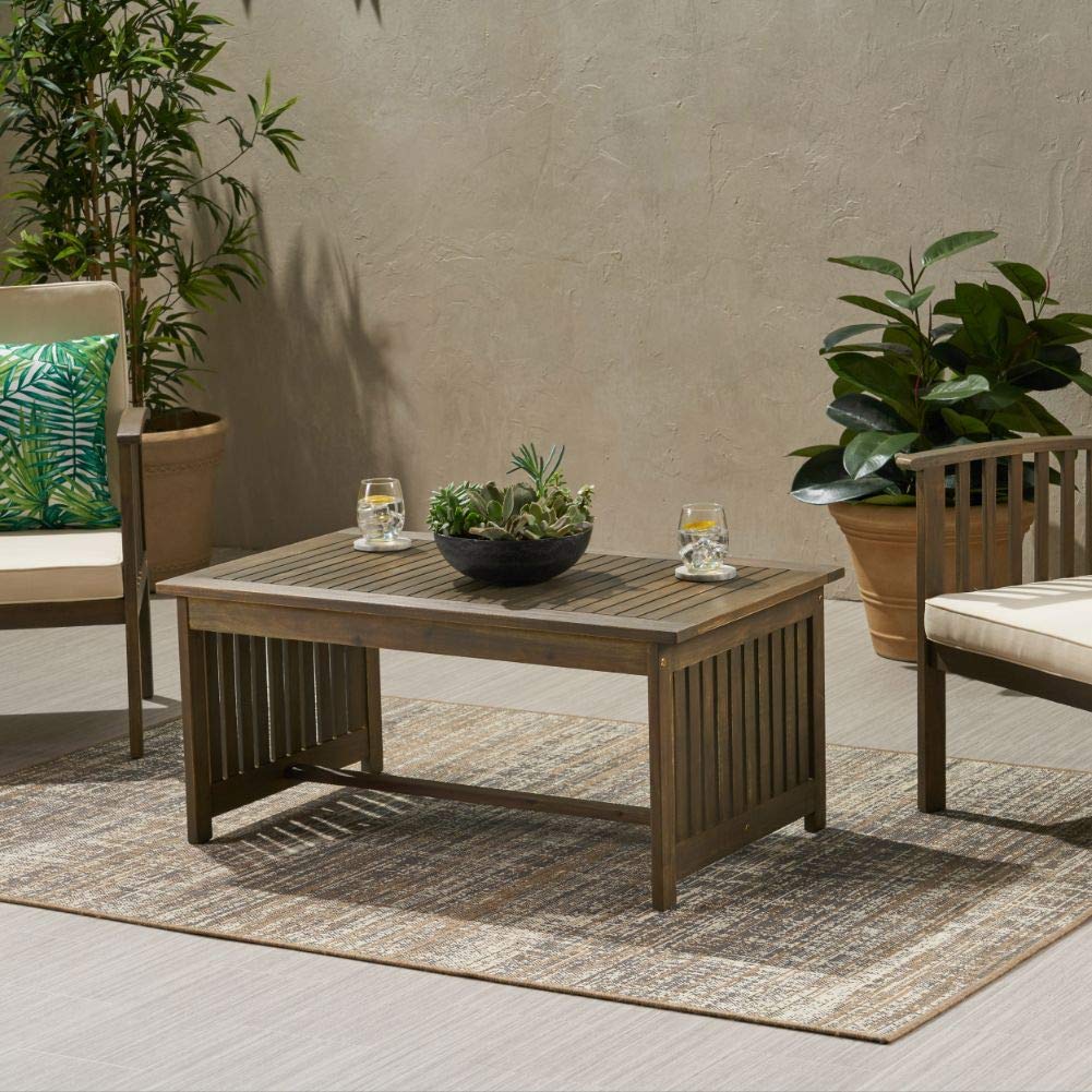 Christopher Knight Home Grace Outdoor Acacia Wood Coffee Table - Weather-Resistant Gray Finish for Patio, Garden & Poolside Furniture