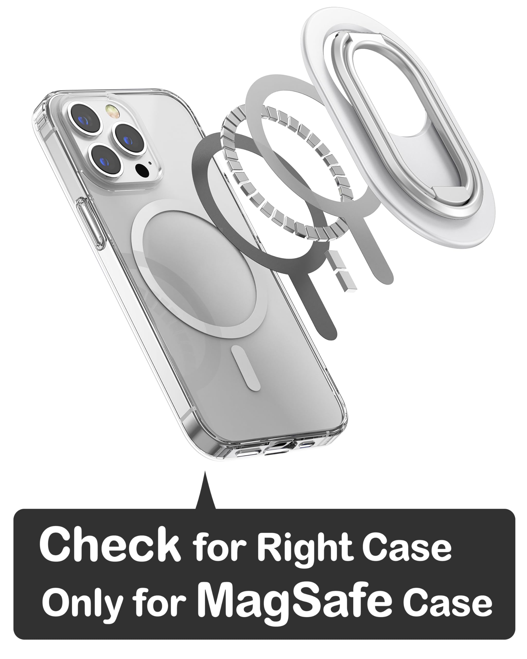Magnetic Phone Ring Stand for iPhone 16/15/14/13/12 - White | Adjustable Kickstand Holder for Wireless Charging | Perfect for Work & Travel