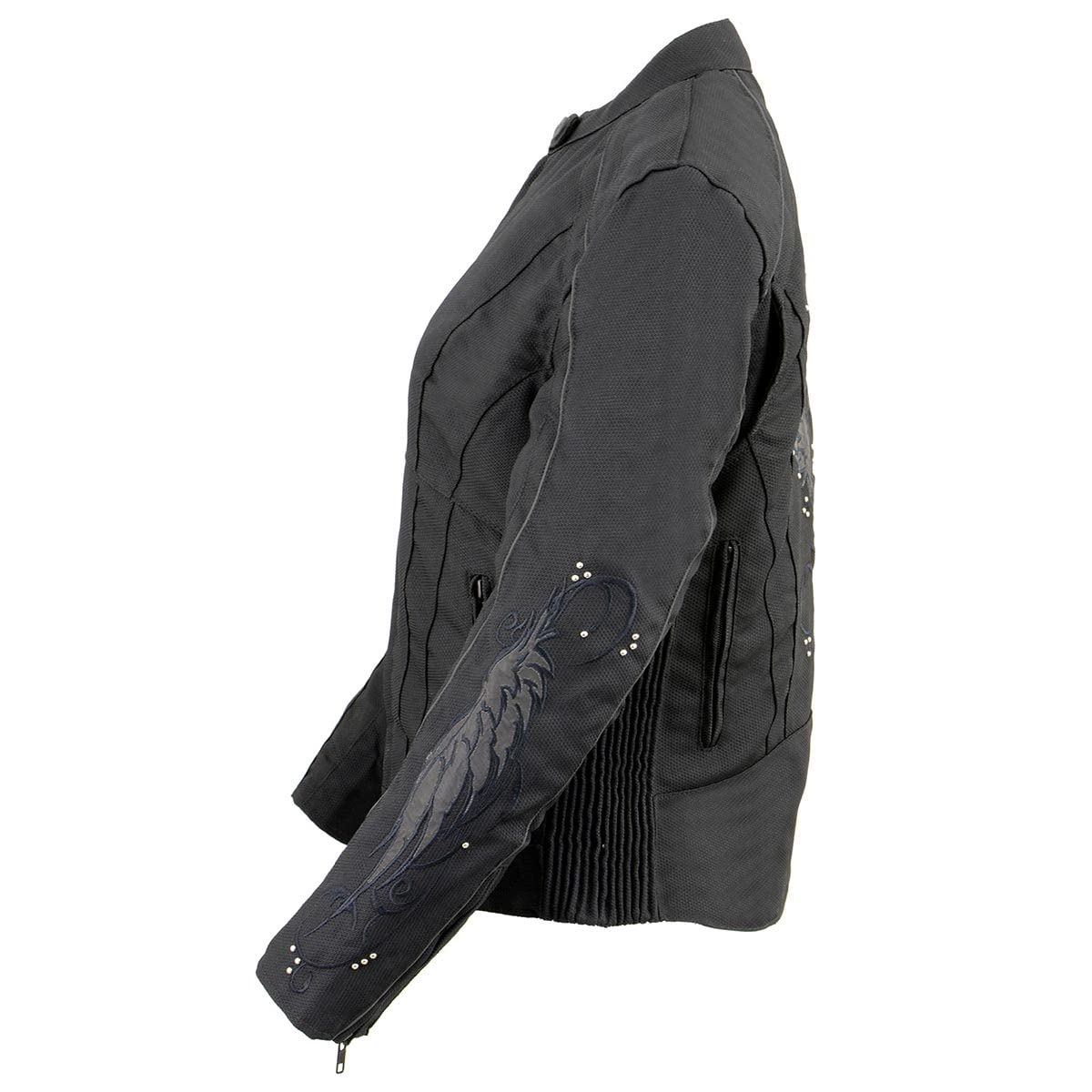 Milwaukee Leather SH1954 Women's Black Textile Motorcycle Jacket with Stud & Wings Detailing - Stylish Biker Jacket for Riding & Casual Wear