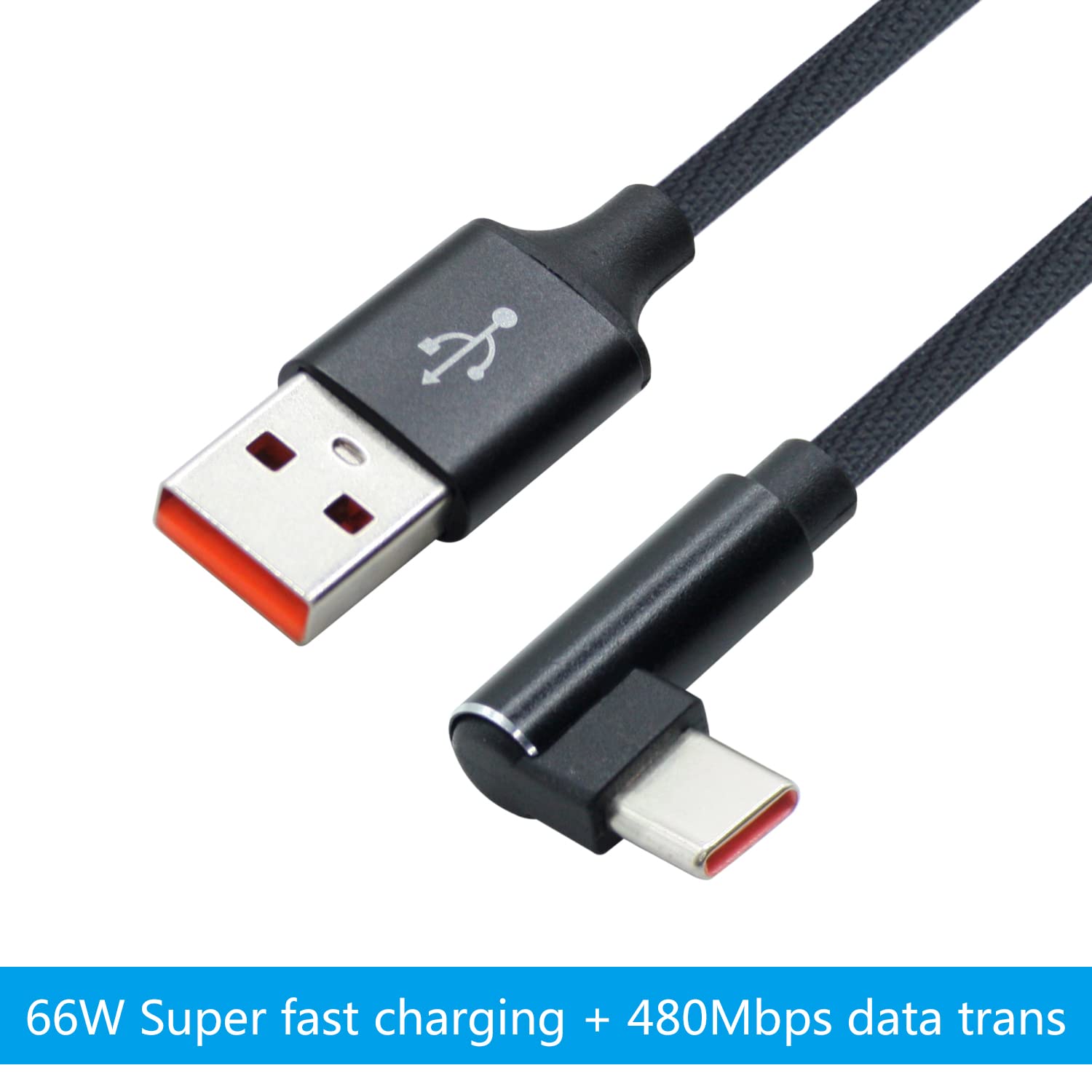 90 Degree Right Angle USB A to USB C Cable 3.3ft, 66W 6A Fast Charging & Data Sync Braided Nylon Cable for Samsung Galaxy, Huawei, iPhone 15, iPad Pro - Perfect for Gaming, Car Charging & Bedside Use