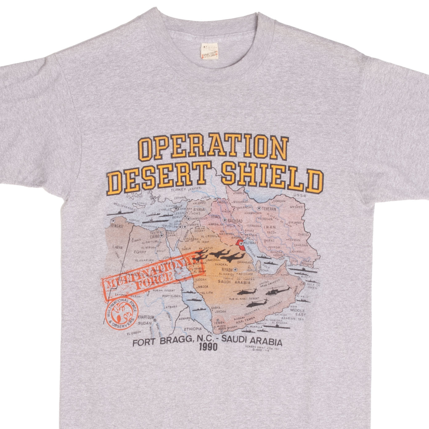 Vintage Operation Desert Shield Saudi Arabia T-Shirt 1990 Small - Made in USA - Military Memorabilia & Retro War Tee for Collectors & History Enthusiasts