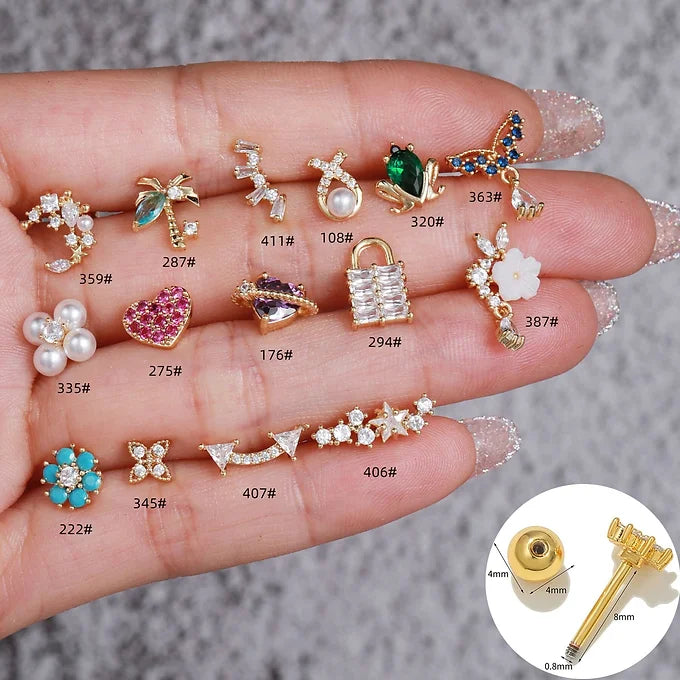 20G Palm Tree Flower Daith Hypoallergenic Stud Earrings for Women | EGD0287 | Perfect for Piercing, Cartilage Jewelry & Boho Fashion Accessories