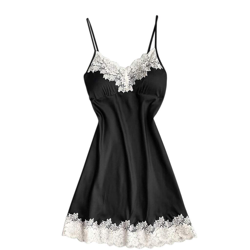 Sexy Lace V-Neck Satin Nightgown for Women - Padded Chemise Sleepwear & Lingerie Set | Perfect for Valentine's Day, Honeymoon & Romantic Nights