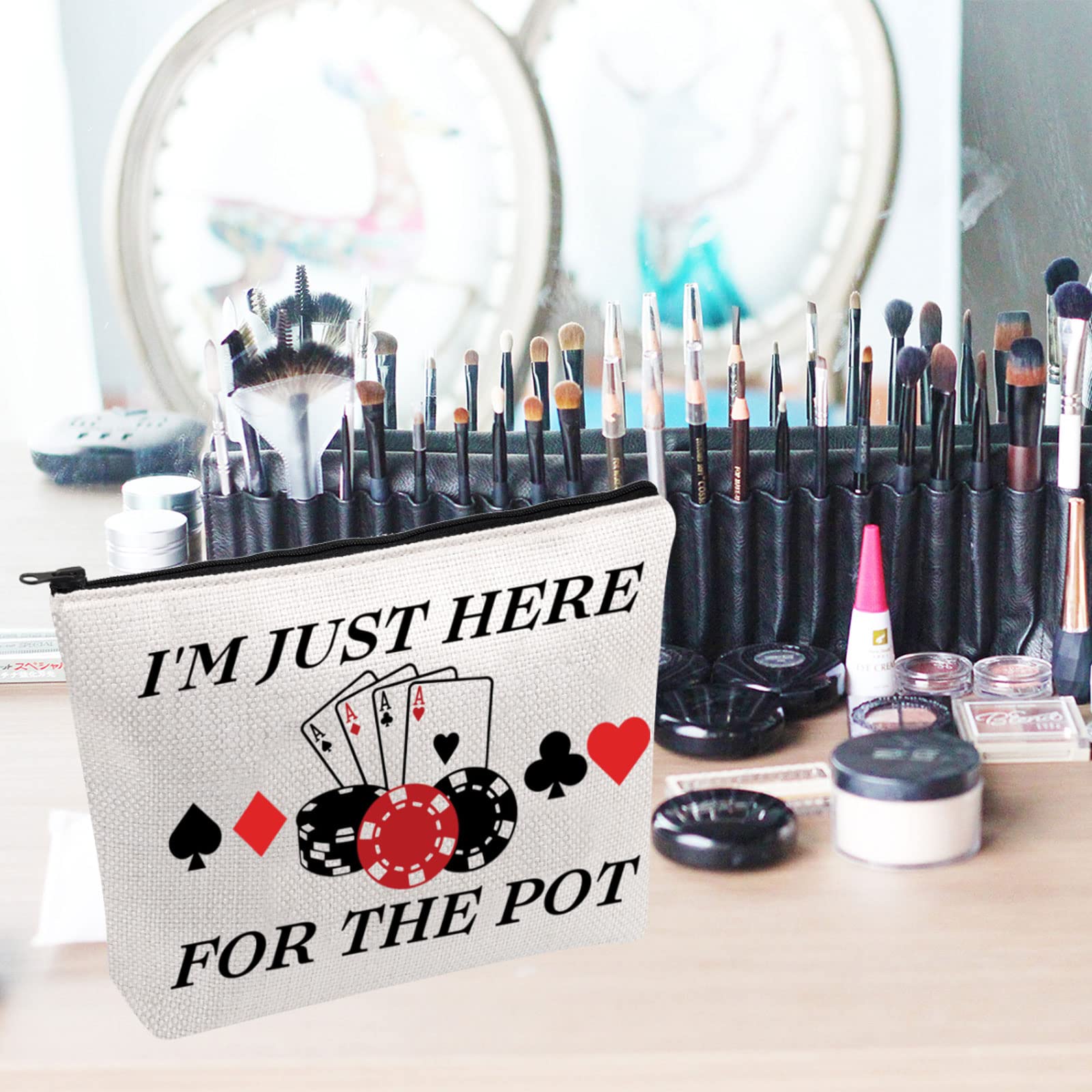 PWHAOO Gambling Storage Bag - Poker Gift & Casino Theme Party Accessory for Poker Players (I'm Just Here For The Pot) - Perfect for Casino Nights, Poker Tournaments & Themed Gifts