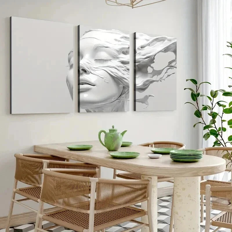 3-Piece Abstract White Female Head Sculpture Wall Art Set - Framed Canvas 50x70cm | High Quality Print | 100% Australian Made | Ready to Hang | Perfect for Living Room, Bedroom & Office Decor