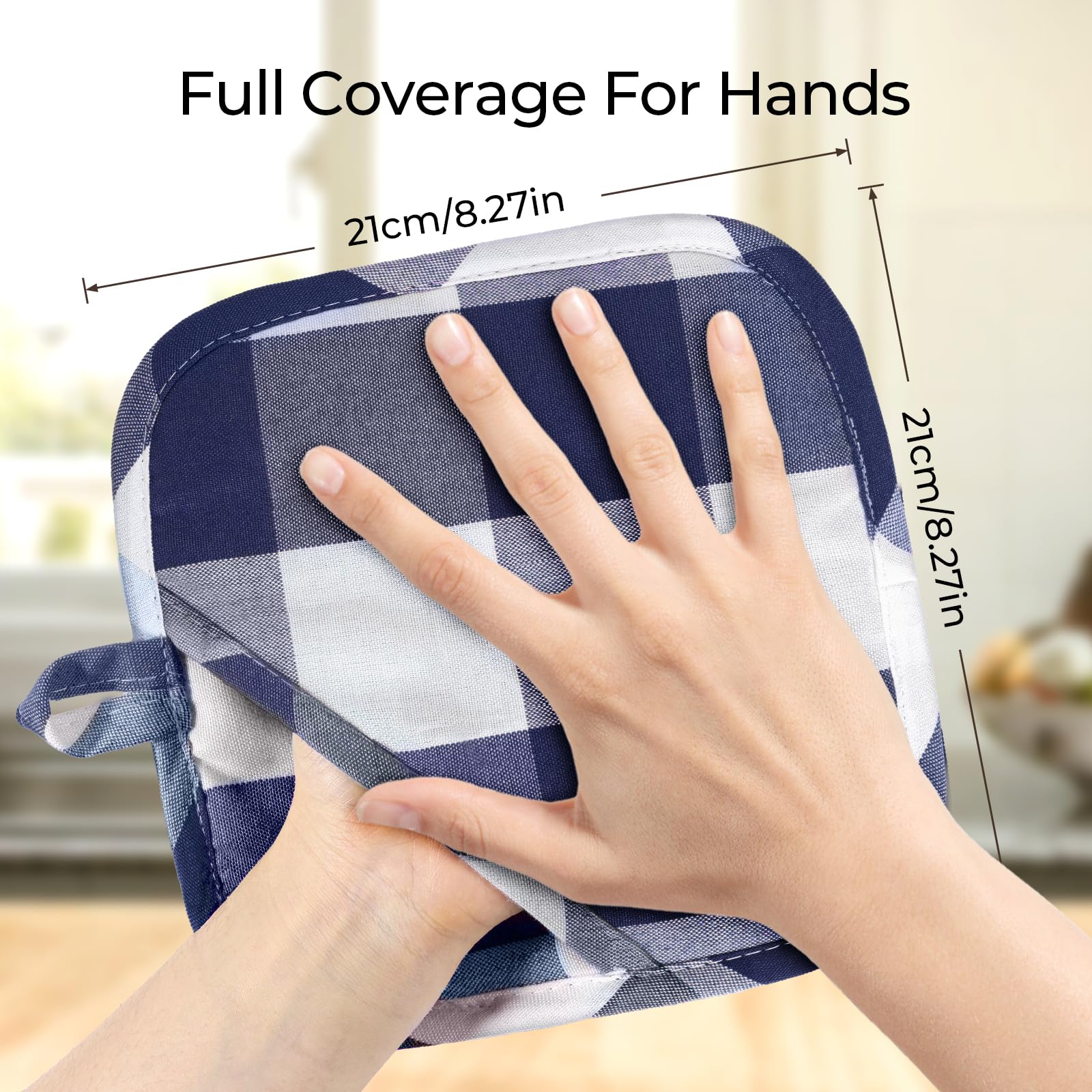 Heat Resistant Kitchen Pot Holders - 2PCS Blue Plaid Cotton Oven Mitts for Cooking, Baking & Countertop Protection - Perfect for Grilling, Serving Hot Dishes & Home Decor
