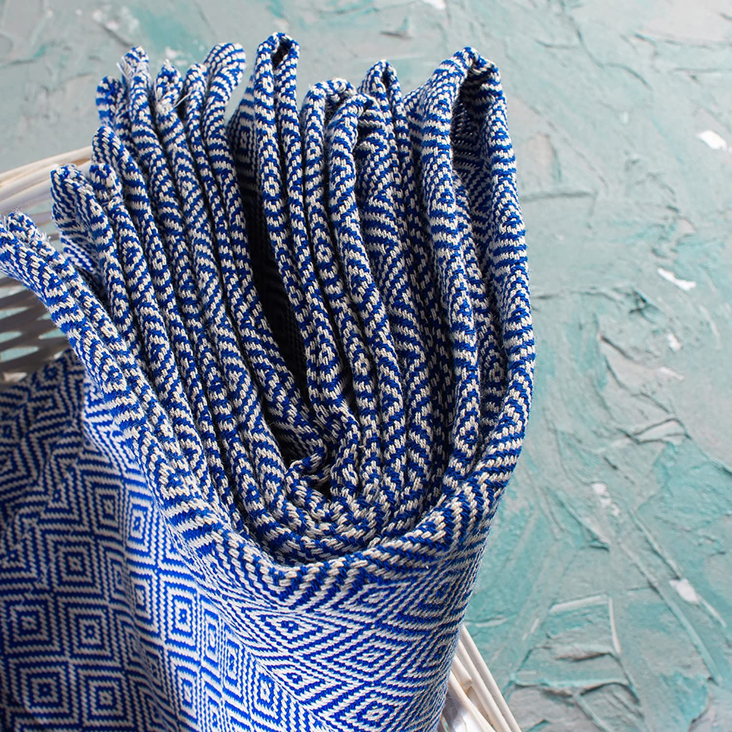 Premium Turkish Cotton Hand Towels - 5-Pack Navy Blue Absorbent Kitchen Dish Towels | Quick-Drying Dishcloths & Tea Towels for Home, Bar & Restaurant Use | Diamond Weave Pattern for Superior Scrubbing | Perfect for Washing Dishes, Glassware & Counter Cleaning