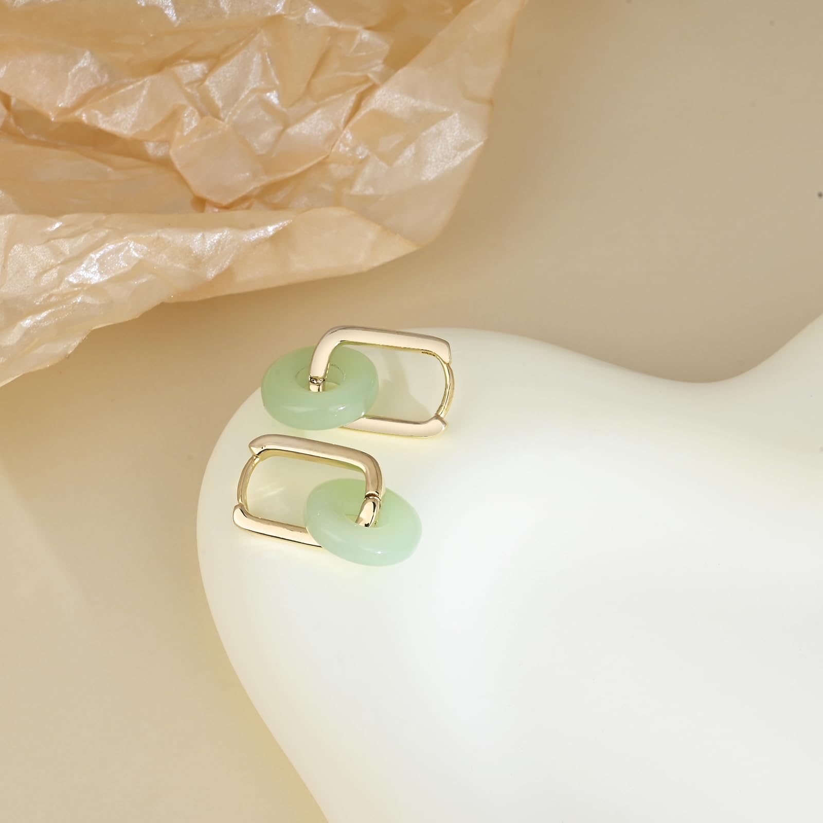 Trendy Gold Square Jade Hoop Earrings for Women - Hypoallergenic Green Jewelry, Perfect Birthday Gift | Elegant Everyday Wear & Special Occasion Accessories