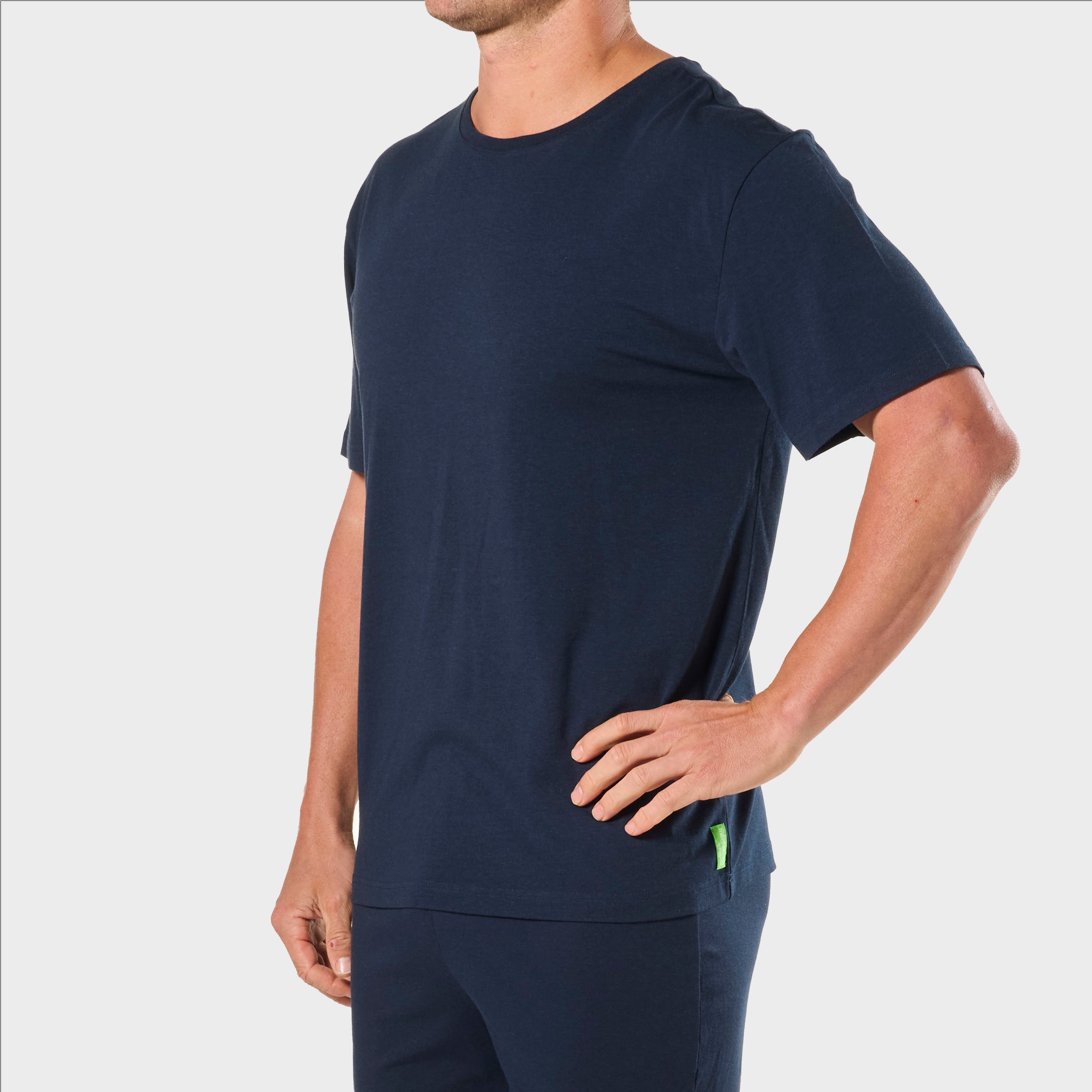 Men's Soft Bamboo Crew Neck Sleep Tee - Breathable & Comfortable Pajama Shirt in Navy Blue | Perfect for Lounging, Sleeping & Relaxing at Home