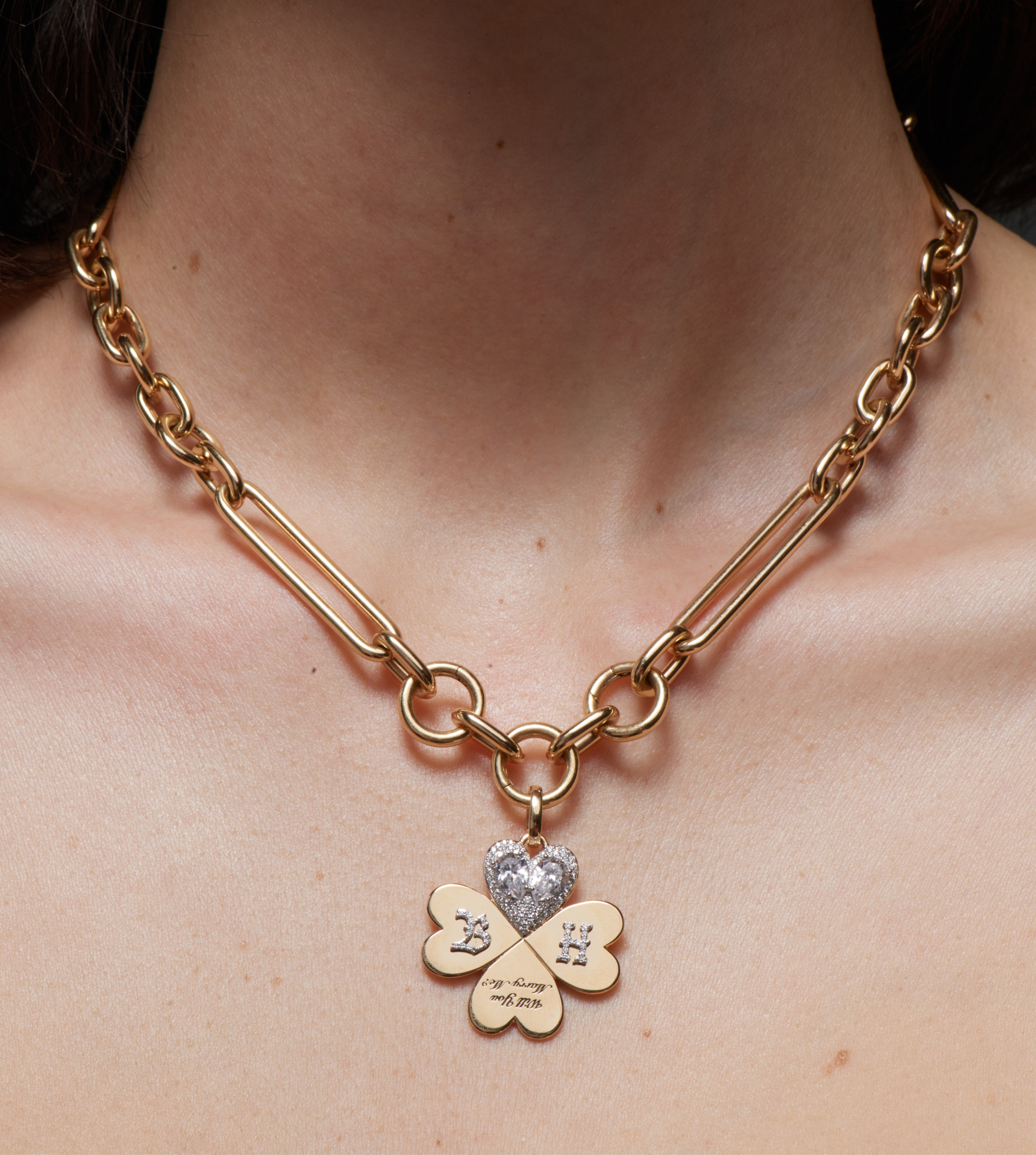 Custom 'Will You Marry Me' Oversized Mixed Clip Necklace in Yellow Gold with Pear Diamond - Perfect for Proposals, Anniversaries & Romantic Gifts