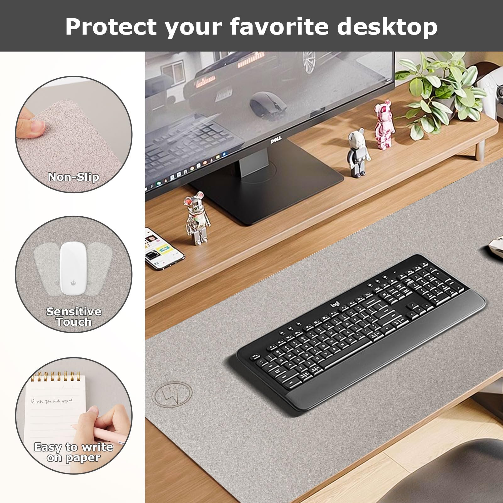 Firelison 2-in-1 Wireless Charging Mouse Pad - Leather Desk Mat with Non-Slip Rubber Base, Waterproof Office Desk Pad for Computer, Work & Home Decor (32