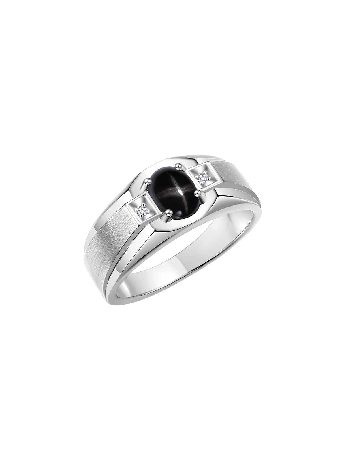 Rylos Men's Sterling Silver 7x5mm Oval Gemstone & Diamond Ring – Classic Birthstone Jewelry for Men, Sizes 8-13 – Perfect for Weddings, Anniversaries & Gifts