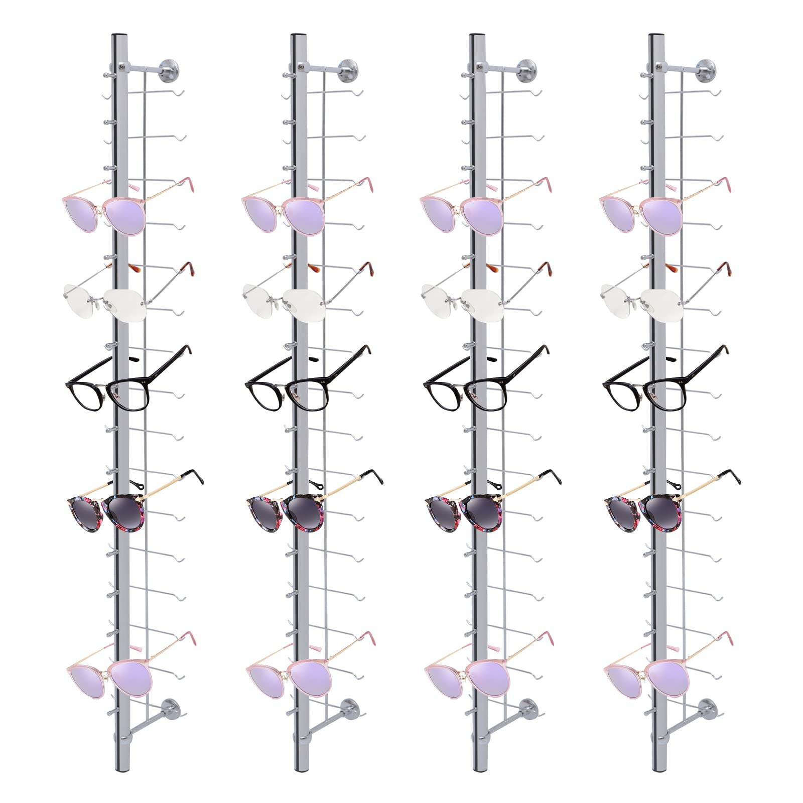 10Pcs Aluminum Wall-Mounted Eyeglass Display Racks - Sunglasses Storage Organizer Stand Holds 16 Frames - Perfect for Retail Stores, Optical Shops & Home Organization