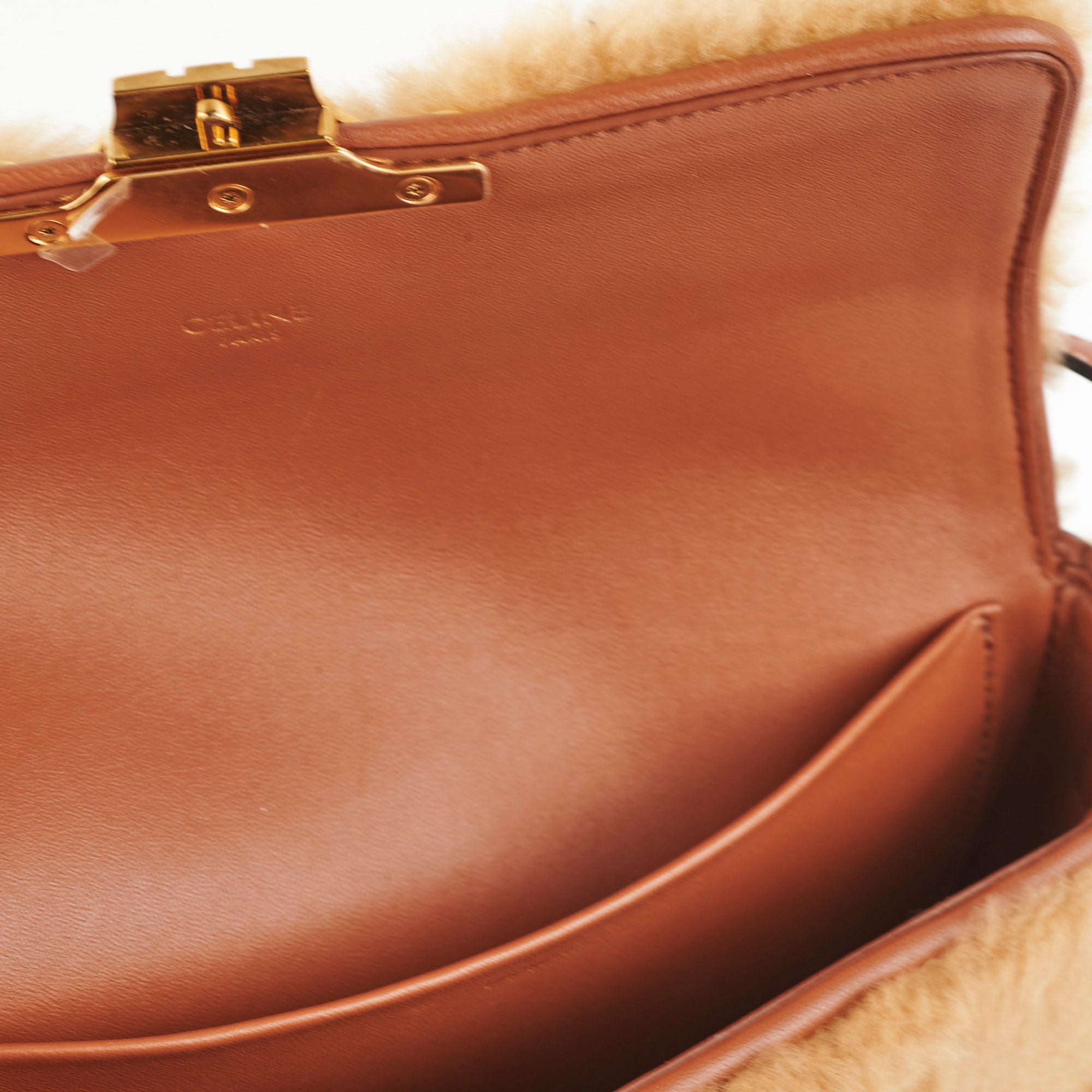 Celine Triomphe Faux Fur Brown Shoulder Bag for Women - Luxurious Vegan Leather Crossbody Purse - Perfect for Date Night, Office & Travel Accessories