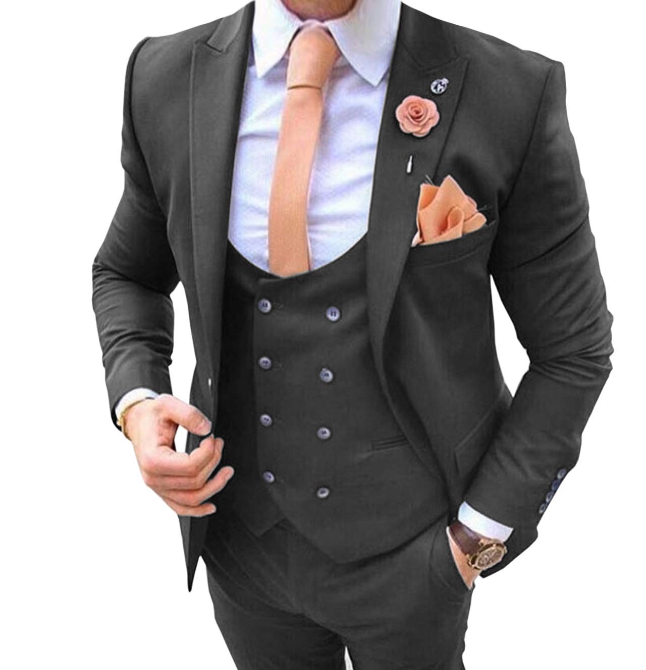 Men's Slim Fit 3-Piece Formal Suit Set with Notch Lapel Blazer, Vest & Pants - Perfect for Weddings, Groomsmen & Business Events