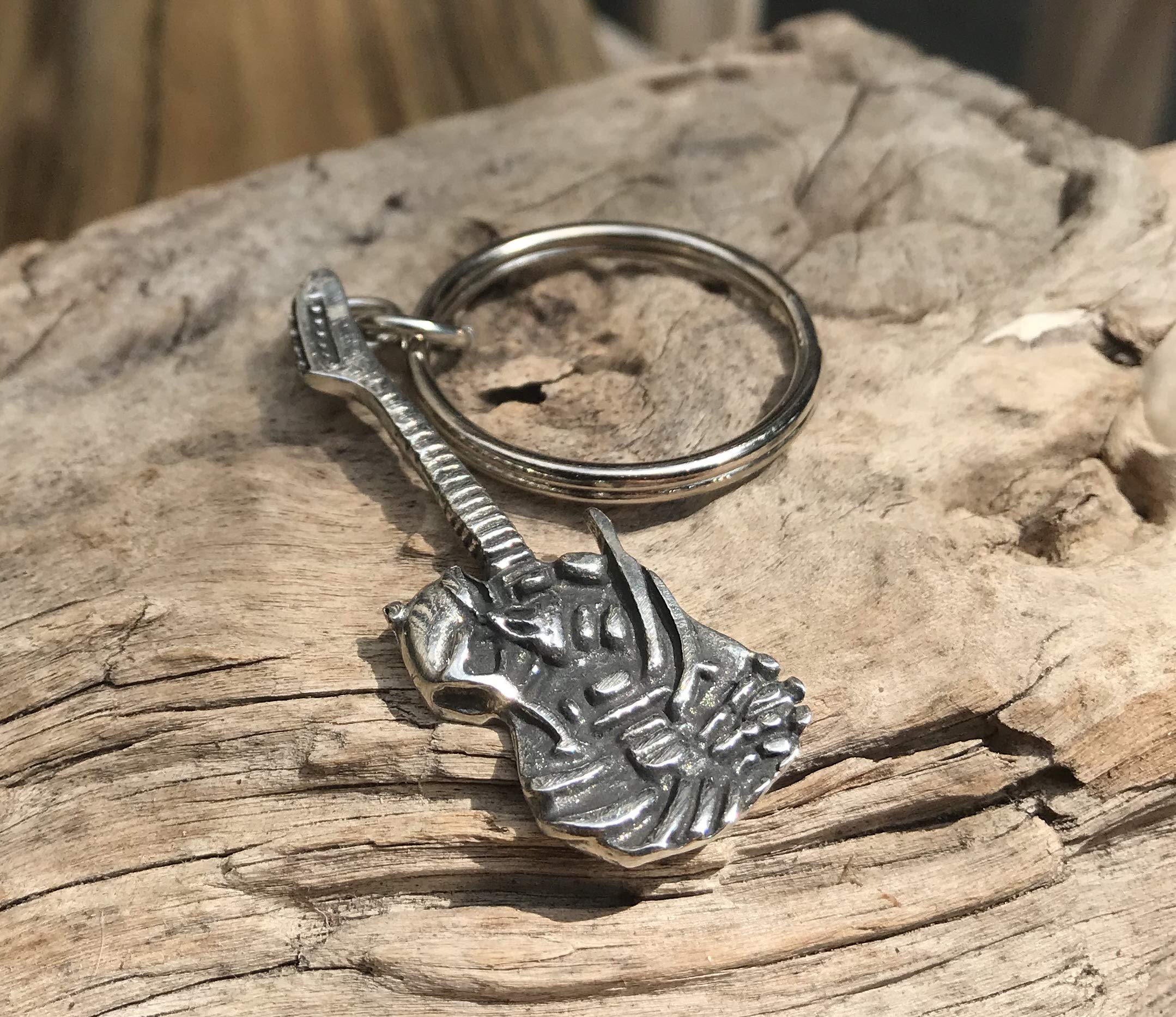 Trilogy Jewelry Pewter Electric Guitar Pendant with Skull Keychain - Unique Gothic Jewelry for Musicians & Rock Fans - Perfect for Concerts, Gifts & Everyday Wear