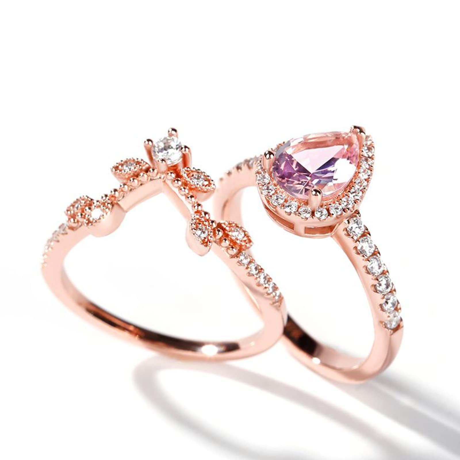 Jeulia Sterling Silver Halo Pear Cut Synthetic Diamond Engagement Ring Set - Rose Gold Plated Art Deco Bridal Jewelry with Gift Box for Wedding, Anniversary & Promise (Perfect for Proposals, Bridal Showers & Romantic Gifts)