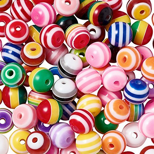 Beadthoven 200pcs 8mm Mixed Color Resin Cube Beads - Assorted Striped Chunky Rainbow Beads for Jewelry Making, DIY Crafts, Bracelets & Necklaces - Perfect for Handmade Gifts and Boho Style Accessories