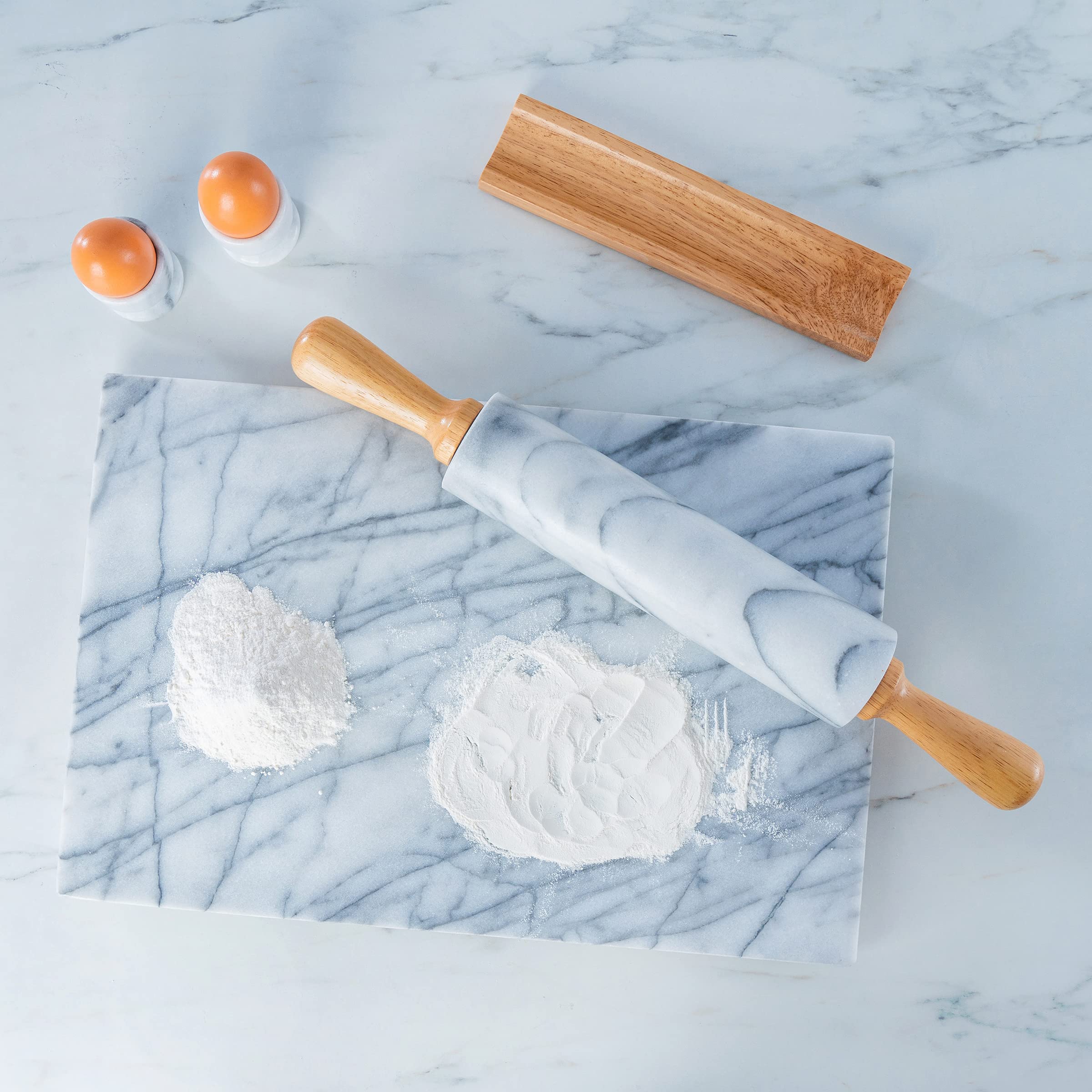 Premium Natural Marble Rolling Pin with Wooden Handles - Heavy Duty Non-Stick Baking Tool for Dough, Pastry, Pizza - 2.3