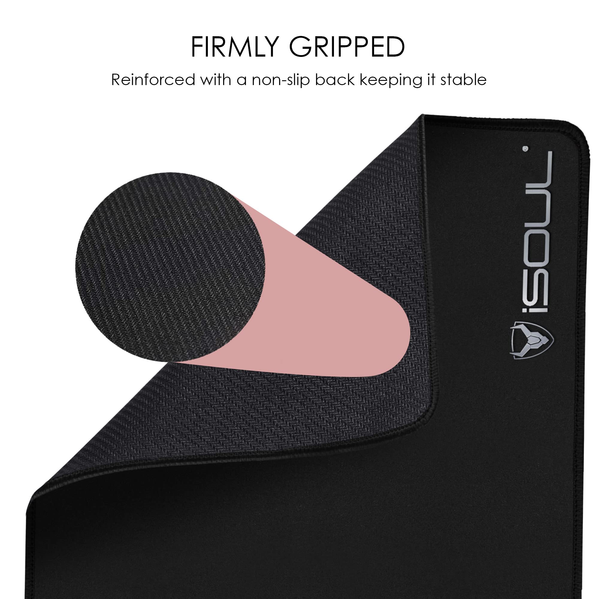 Premium iSOUL Mouse Pad - Non-Slip Rubber Base, Durable Stitched Edges, Smooth Neoprene Surface for Laser & Optical Mice - Perfect for Gaming, Office & Home Computer Workstations (Black)