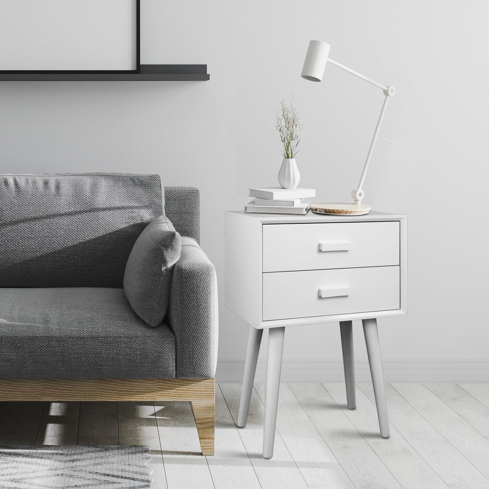 Urbanest Hartford Two Drawer Nightstand - Cream White Bedside Table for Small Spaces, Bedroom Furniture with Storage | Perfect for Apartments, Dorms & Guest Rooms