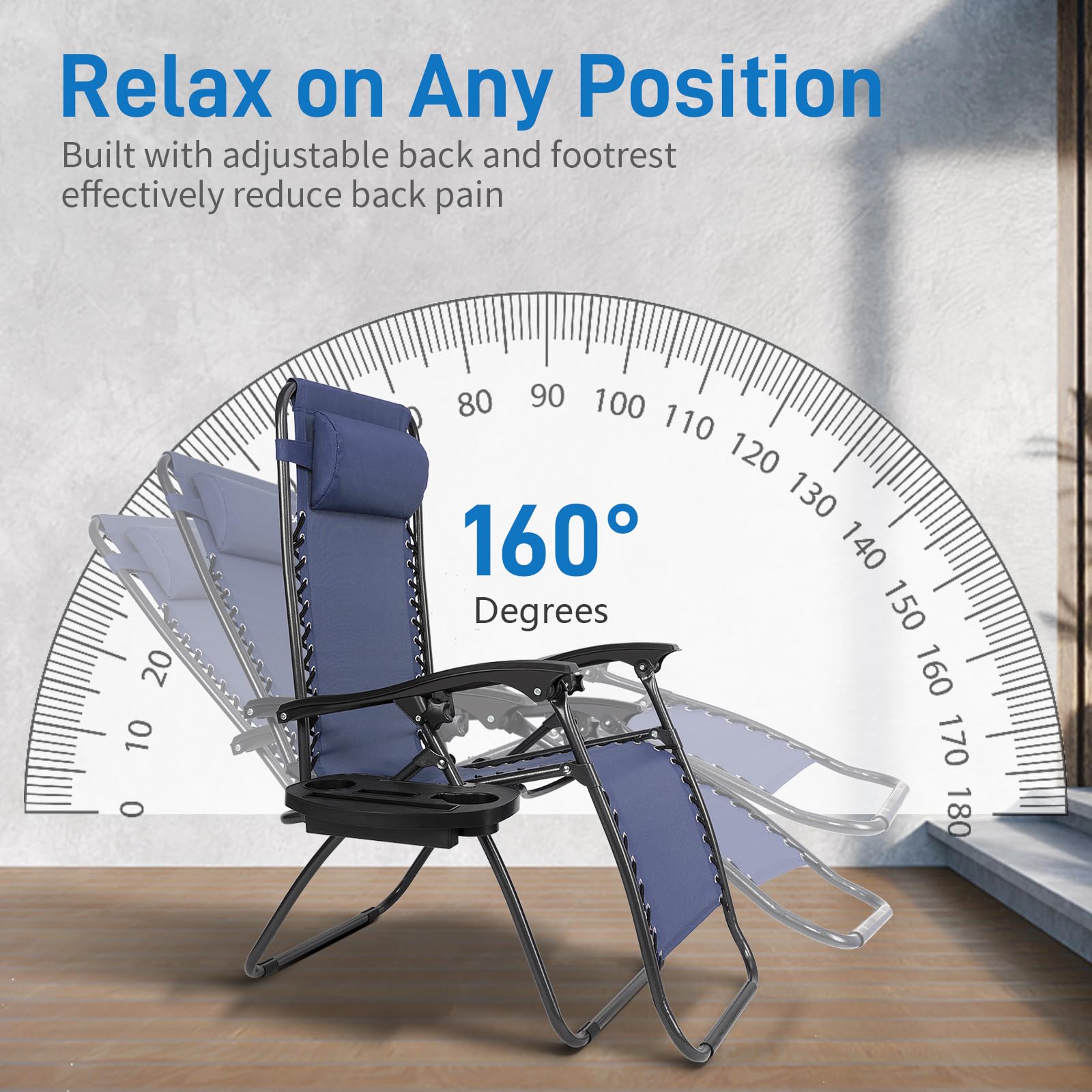 Bonnlo Infinity Zero Gravity Chair - Adjustable Folding Recliner with Pillow & Utility Tray - Outdoor Lounge Patio Chairs for Deck, Beach, Yard, Camping - Perfect for Relaxing, Sunbathing & Backyard Lounging (Blue, Pack of 2)