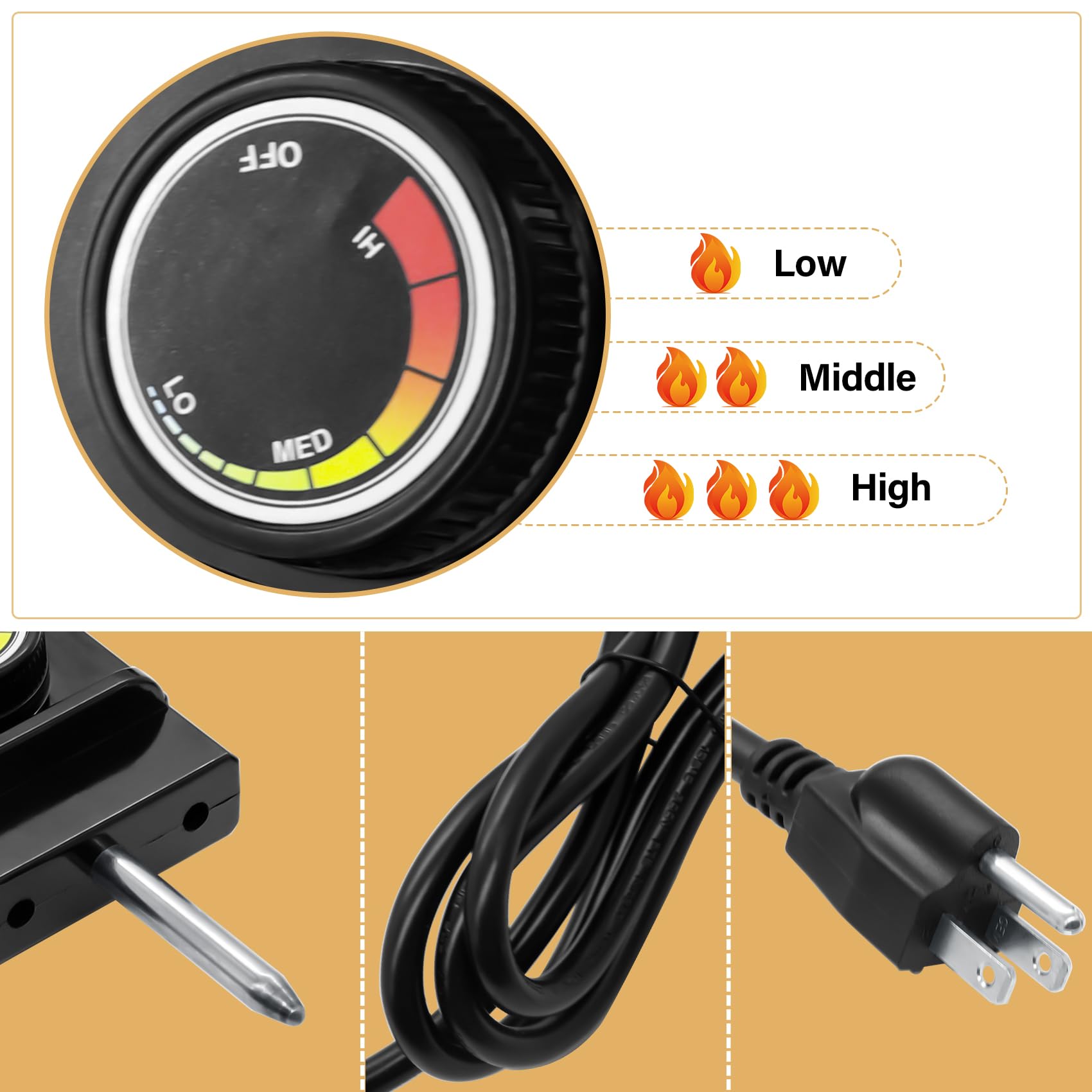 Adjustable Thermostat Controller Probe Cord for Masterbuilt Analog Electric Smokers - Replacement Thermostat Control with Power Cord for Most Electric Smokers & Grills Heating Elements - Perfect for BBQ, Smoking Meat, and Outdoor Cooking