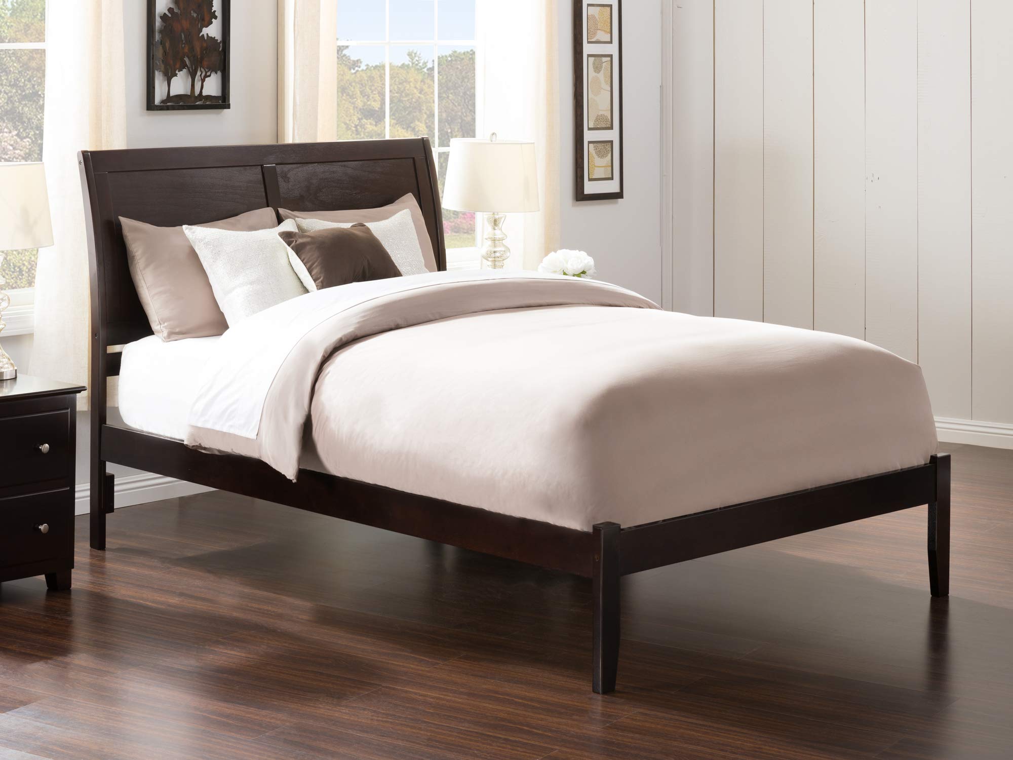 AFI Portland Queen Size Platform Bed Frame with USB Charging Ports - Modern Espresso Wooden Bed for Bedroom, Guest Room & Dorm - Easy Assembly & Sturdy Support