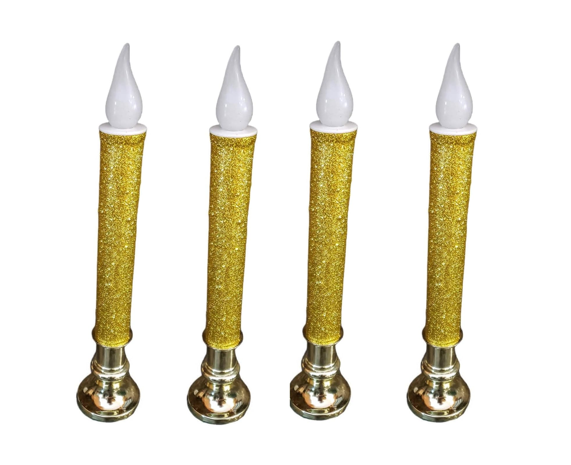 4-Pack Gold LED Flameless Candles with Timer - Battery Operated, 9 Inches Tall - Perfect for Christmas Decor, Windows, Weddings, and Home Ambiance