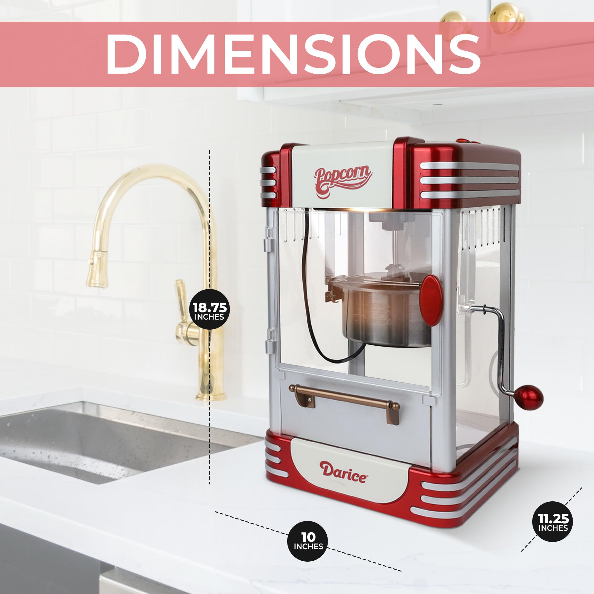 **Darice Retro Popcorn Machine with Measuring Cups – Non-Slip Popcorn Popper for Home, Parties & Events – Non-Stick Kettle Plate – Perfect for Movie Nights, Carnivals & Festivals**