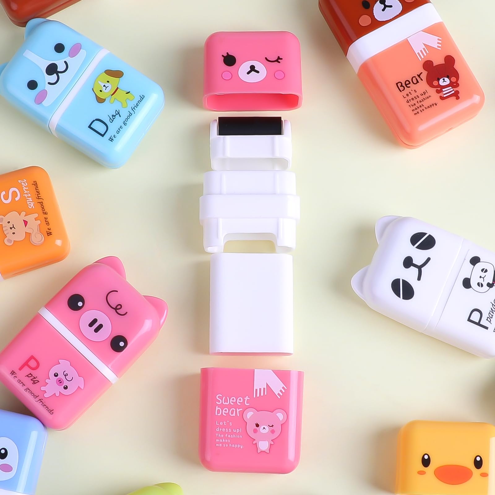 CCINEE 12-Pack Cute Pencil Erasers with Protective Caps & Self-Cleaning Shaving Roller - Perfect for School Supplies, Classroom Prizes, Teacher Gifts & Student Rewards (Great for Homework, Exams & Art Projects)