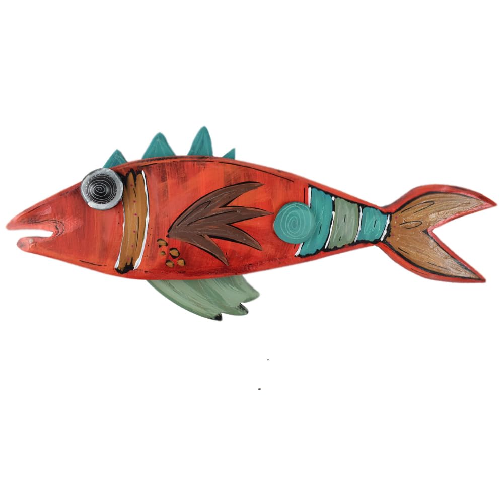 Hand-Painted Carved Wood Whimsical Fish Wall Sculpture - 17