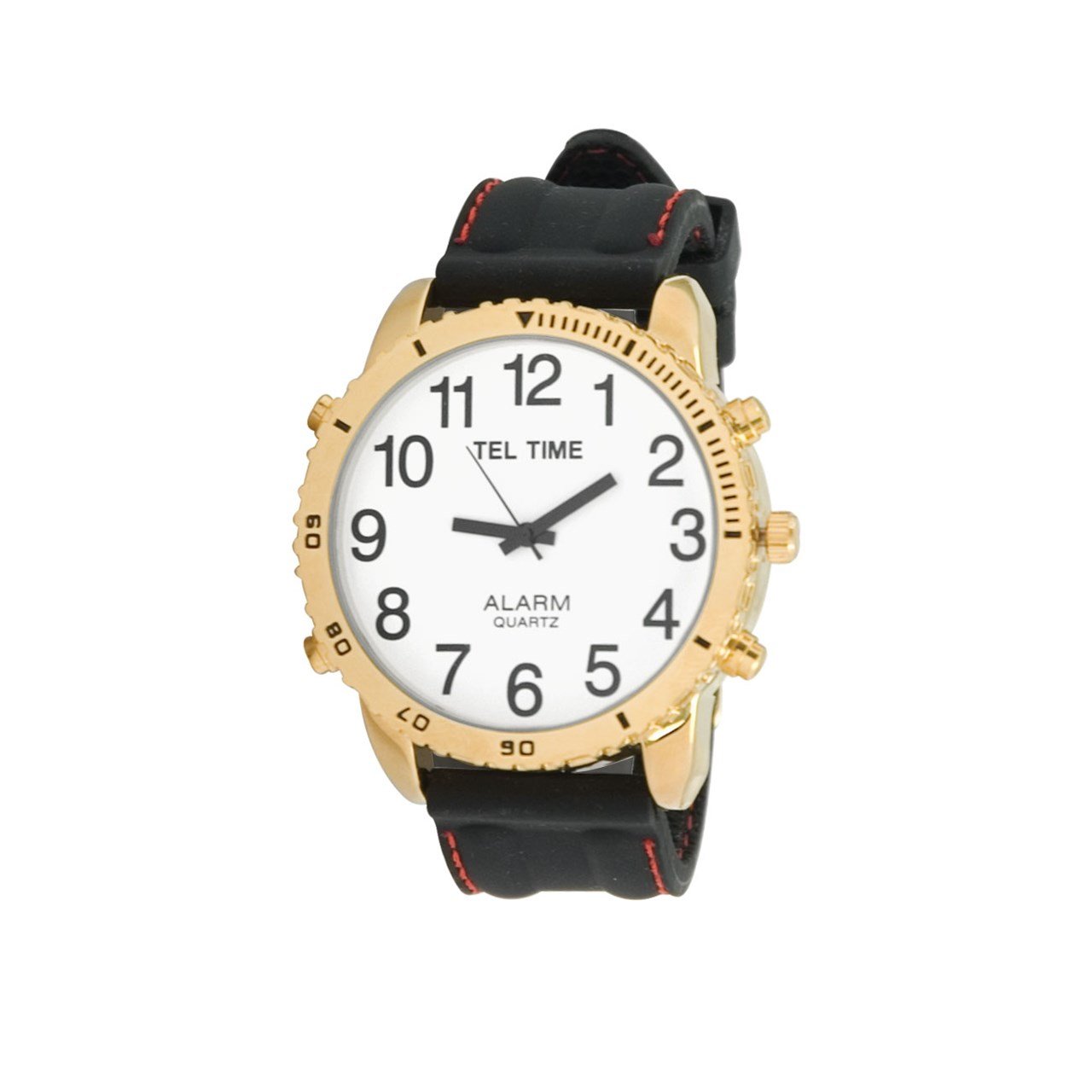 Large Dial Gold Tone Talking Vibrating Watch with Black Rubber Band - Easy-to-Read Talking Watch for Visually Impaired & Seniors - Perfect for Daily Use, Exercise, and Low Vision Assistance