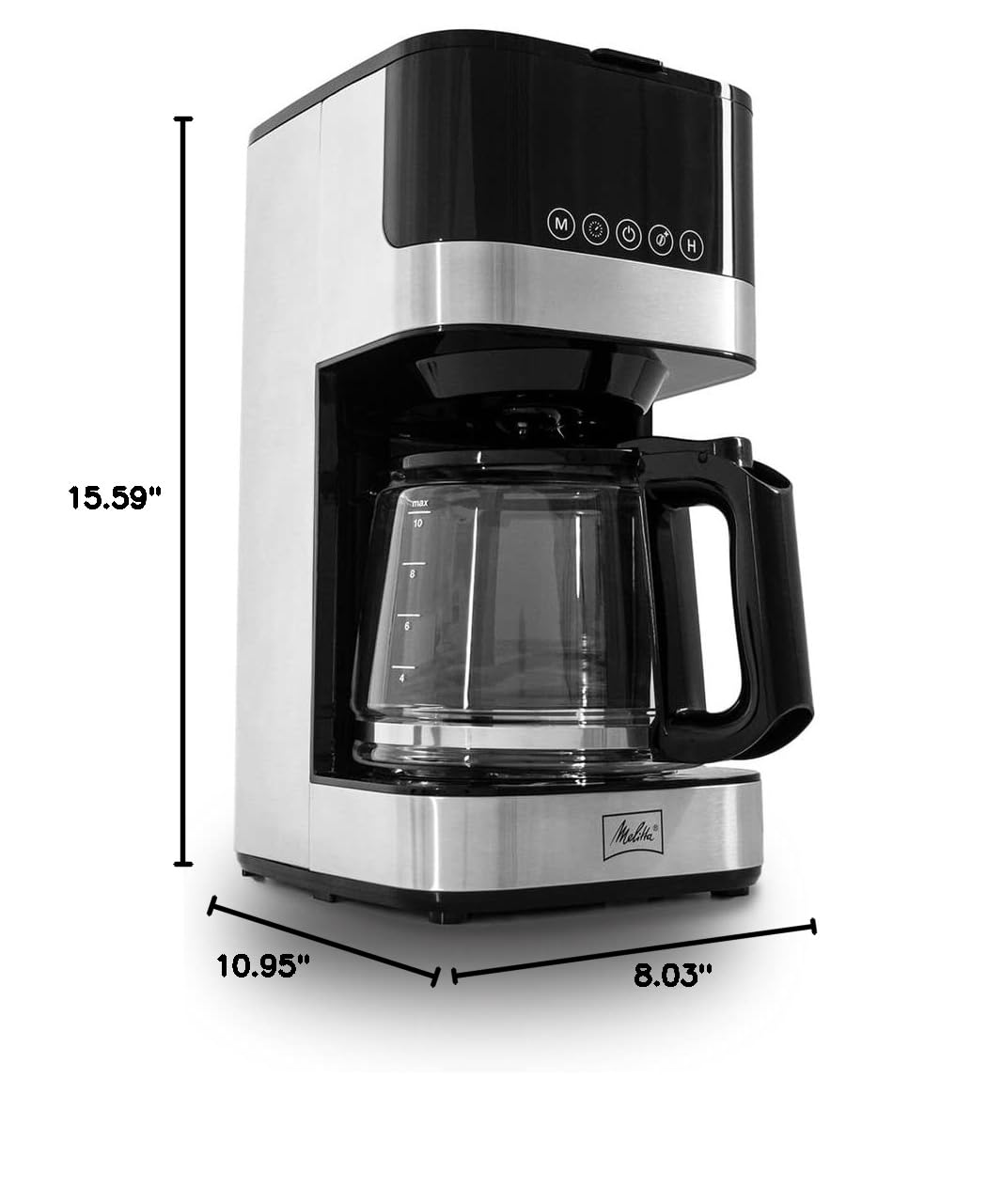 Melitta Aroma Tocco Programmable 10-Cup Glass Drip Coffee Maker with Touch Control Panel & Stainless Steel Accents - Perfect for Home, Office, and Entertaining Guests