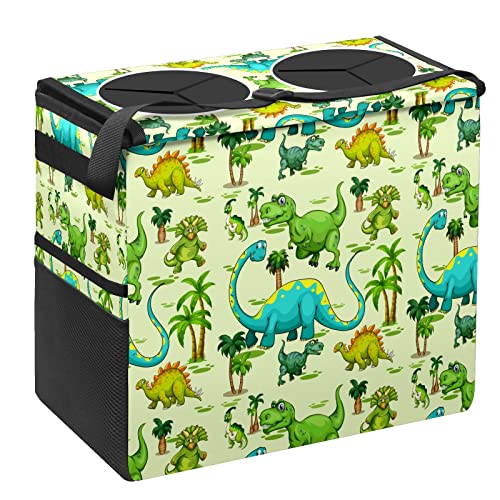 Dinosaur-Themed Medium-Size Leak-Proof Car Trash Can with Lid - Waterproof Foldable Car Trash Bag, Multi-Functional Headrest Storage & Mesh Bag - Perfect for Road Trips, Commuting & Keeping Your Vehicle Clean