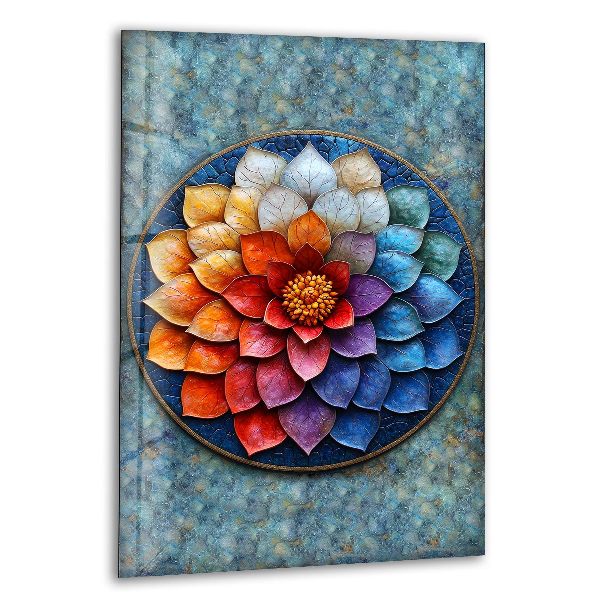 Vibrant Floral Glass Wall Art Decor - Handmade Stained Glass Window Hanging for Home, Living Room, Bedroom, Office & Garden Decor