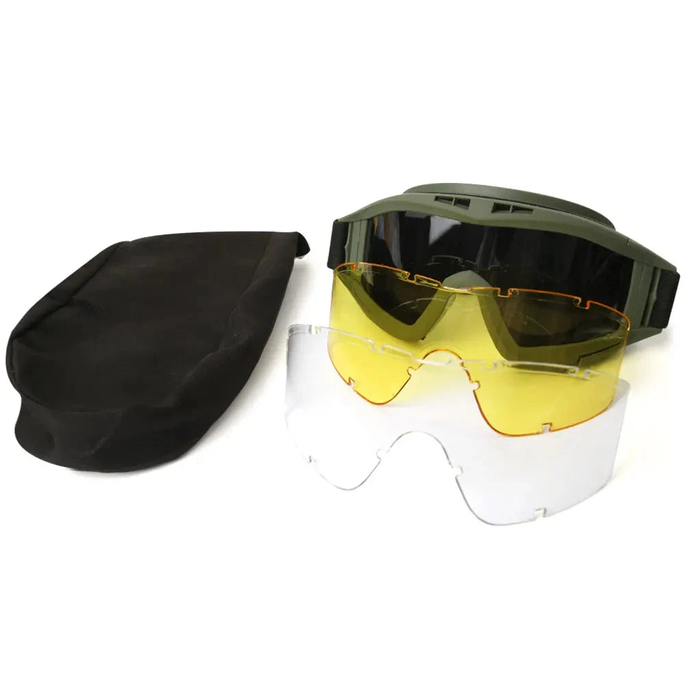 Tactical Airsoft Goggles - Anti Fog & UV Protection with 3 Interchangeable Lenses - Perfect for Airsoft, Hunting, Cycling, Shooting, Paintball & Outdoor Sports Activities