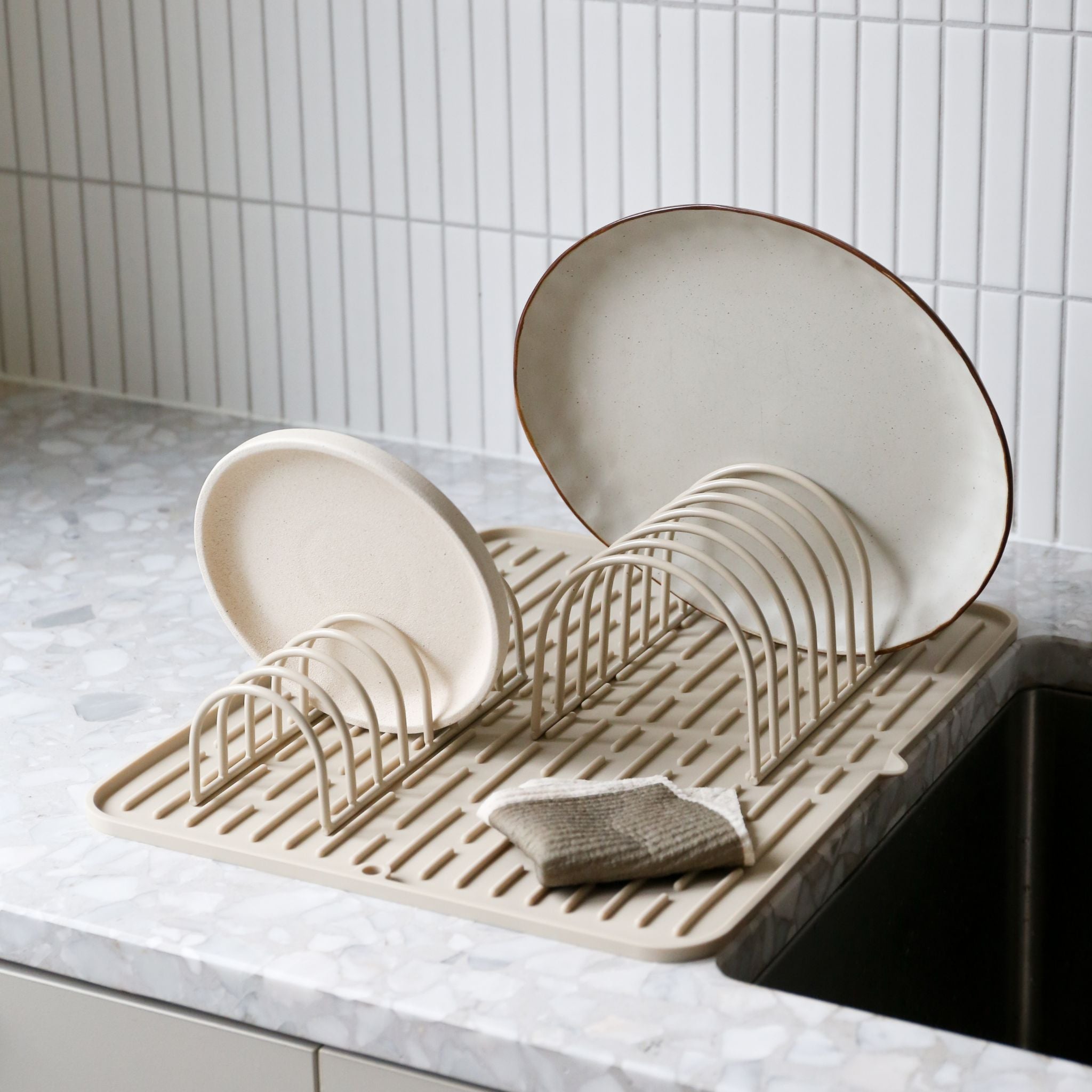 Premium Dish Drainer Set of 2 - Space-Saving Kitchen Organizer with Sand Color Design | Perfect for Countertop Drying Racks, Dish Rack for Sink, and Kitchen Utensil Storage
