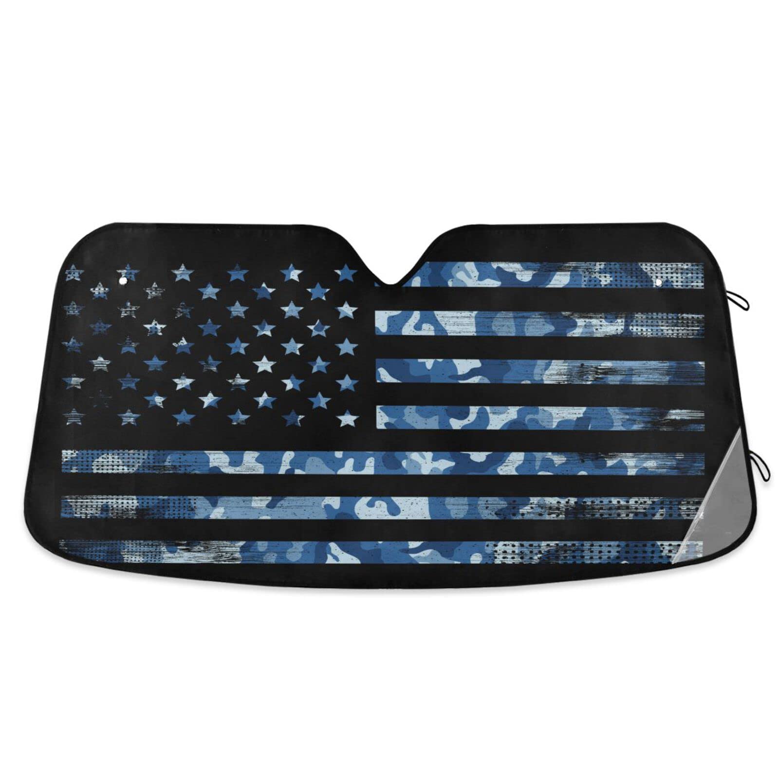 Boccsty American Flag Windshield Sun Shade for Cars, Trucks & SUVs - Navy Blue Camouflage Car Window Sunshade | UV Protection & Heat Blocking | Universal Fit for Men, Women & Baby | Perfect for Road Trips, Beach Days & Outdoor Adventures