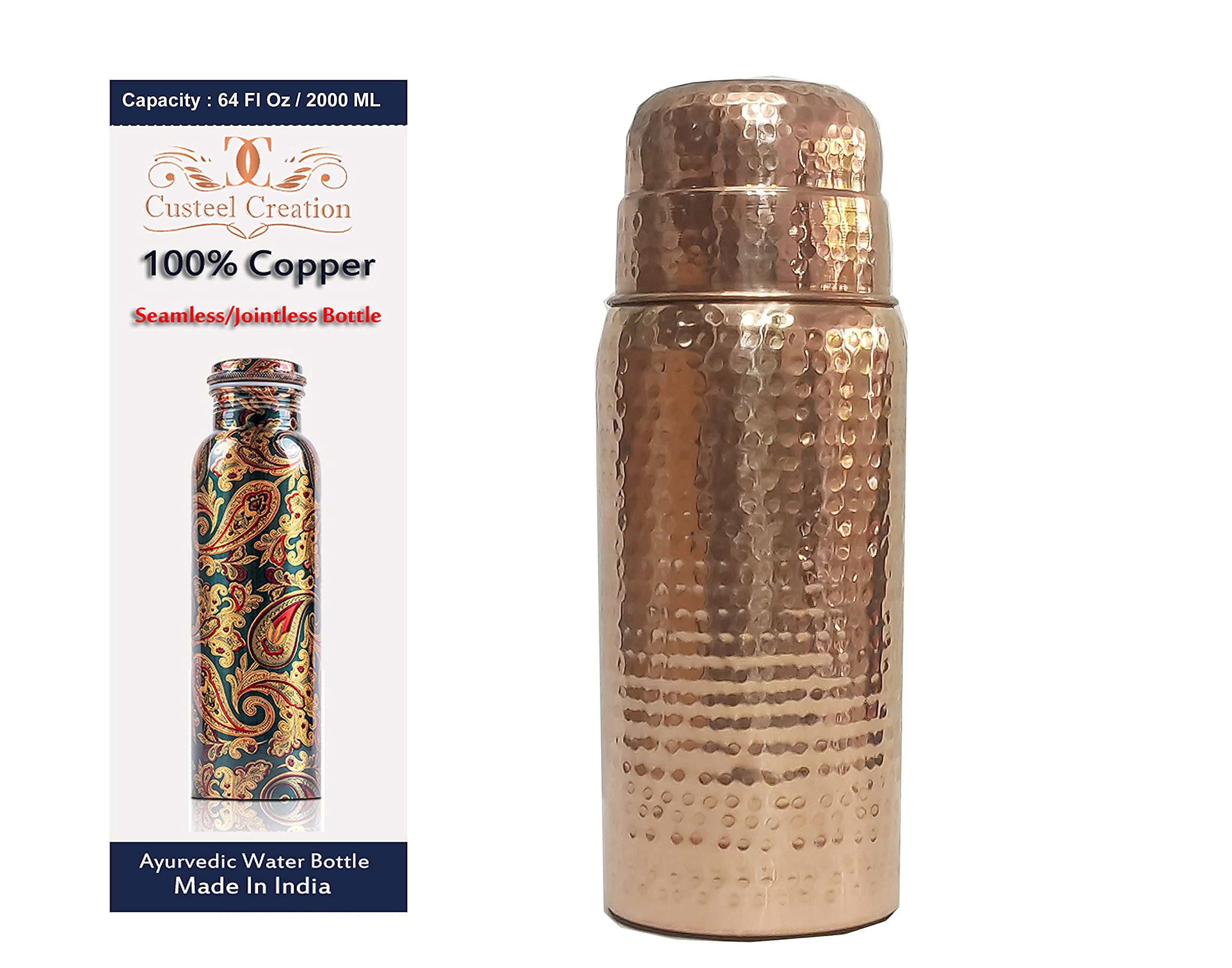 Pure Copper Water Bottle 64oz - Handcrafted & Leak Proof for Daily Hydration