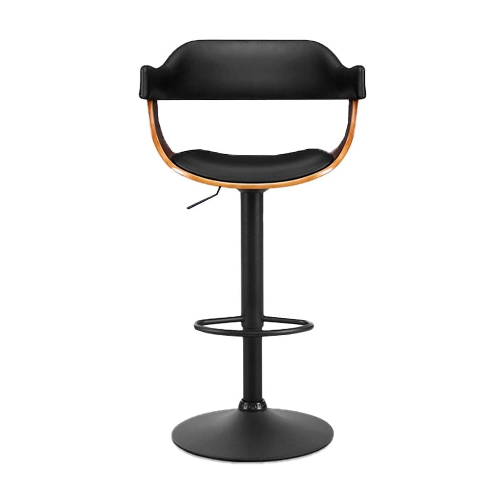 Artiss Adjustable Height Bar Stools with Gas Lift Mechanism, PU Leather Upholstery and Armrests - All Black - Perfect for Kitchen Islands, Home Bars and Counter Height Dining