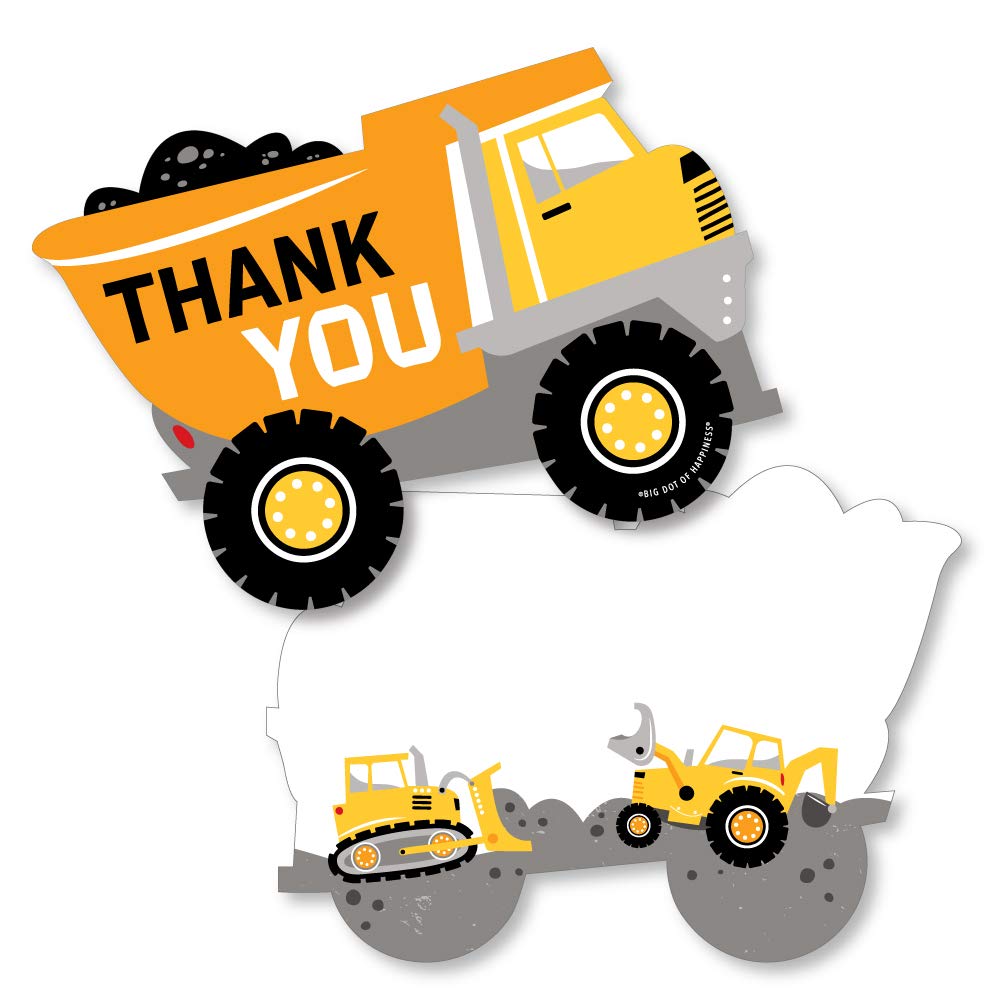 Big Dot of Happiness Dig It Construction Party Thank You Cards - 12-Pack with Envelopes for Baby Showers & Birthdays | Perfect for Construction-Themed Celebrations & Kids Party Favors