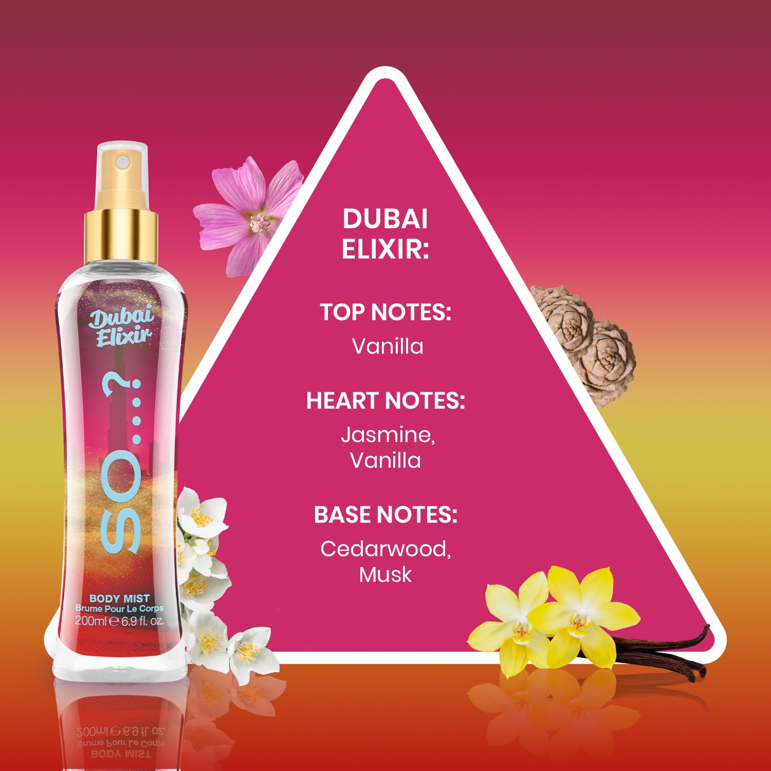 SO...? Escape Dubai Elixir Body Mist 200ml - Vanilla Jasmine Musk Fragrance Spray | Long Lasting Refreshing Perfume for Women | UK's No.1 Body Mist | Perfect for Daily Wear, Date Nights & Travel