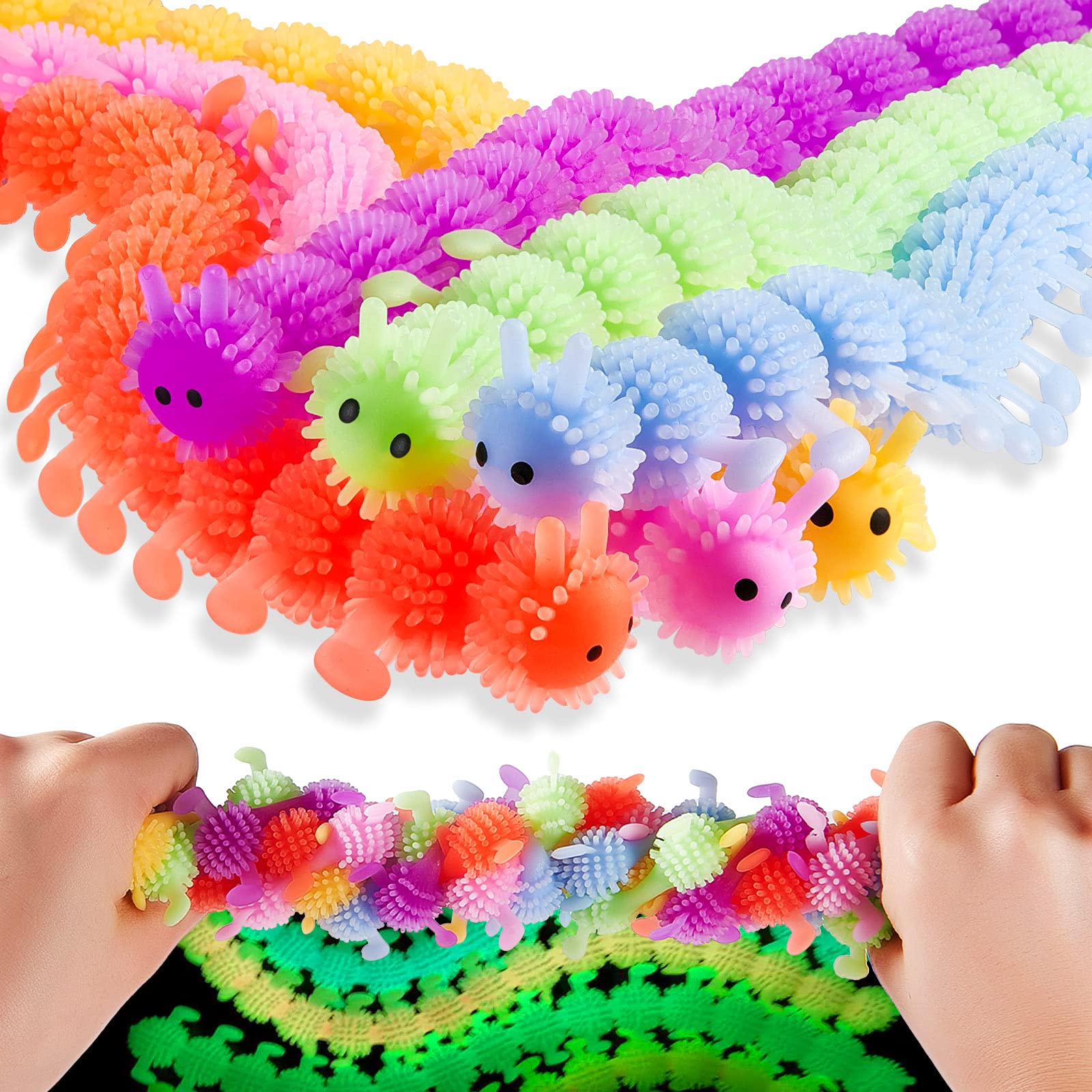 Sumind 6-Pack Stretchy Sensory Fidget Toys for Anxiety Relief - Glow in The Dark Caterpillar Stress Relief Toys for Kids & Adults with ADHD, Autism - Calming Sensory Toys for Classroom, Office & Travel (6 Colors)