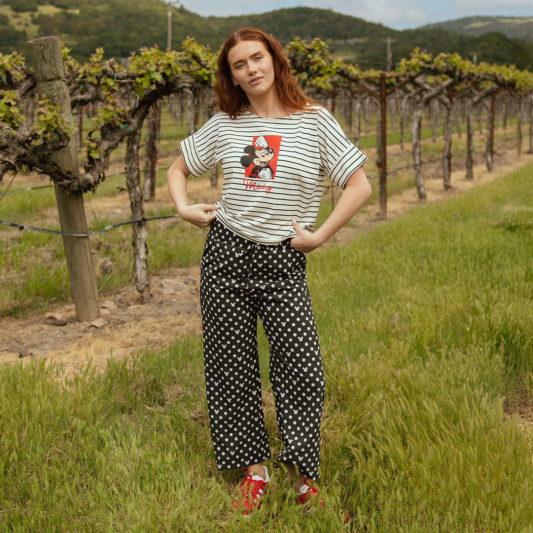 Disney Mickey Mouse Audrey Wide Leg Pants with Polka Dots - Women's Casual Lounge Pants for Disney Fans, Home Wear & Theme Park Outfits