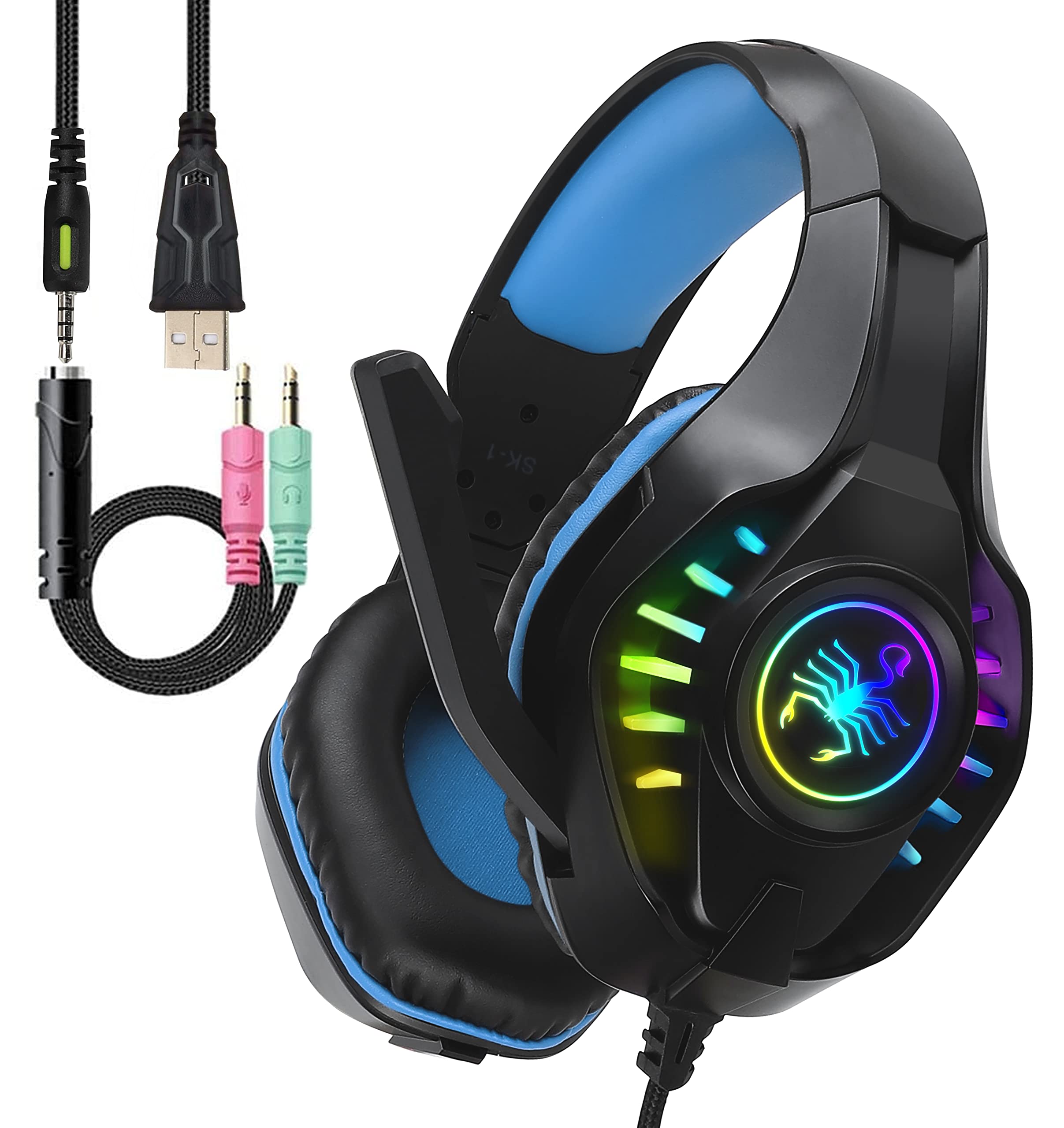 SVYHUOK Professional Gaming Headset with Mic - 7.1 Surround Sound Over-Ear Headphones for PC, PS4, Xbox One, Switch - LED Lights, Bass Boost, Memory Foam Earmuffs - Perfect for Online Gaming, Streaming & Teen Gifts